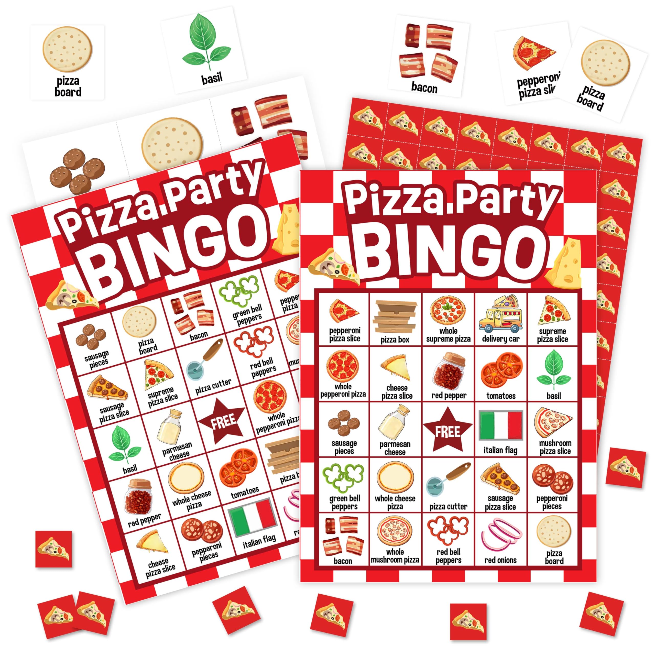 Pizza Themed Bingo Game Cards - Gourmet Food Party Game for Family & Friends | Fun Baby Shower, Birthday Party & Group Activities | Perfect for Pizza Lovers & Party Favors (Set of 02)