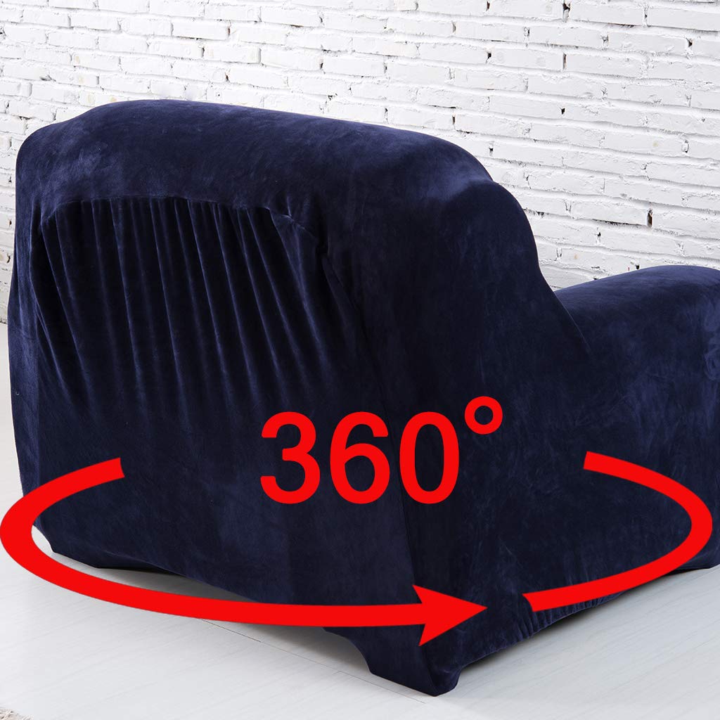 Anti-Wrinkle Velvet Sectional Sofa Slipcover - Thick Plush Suede L-Shaped Couch Cover with Stretch Fabric | Fully Covered Furniture Protector for Living Room, Family Room & Home Theater (Navy, L Sectional Sofa)