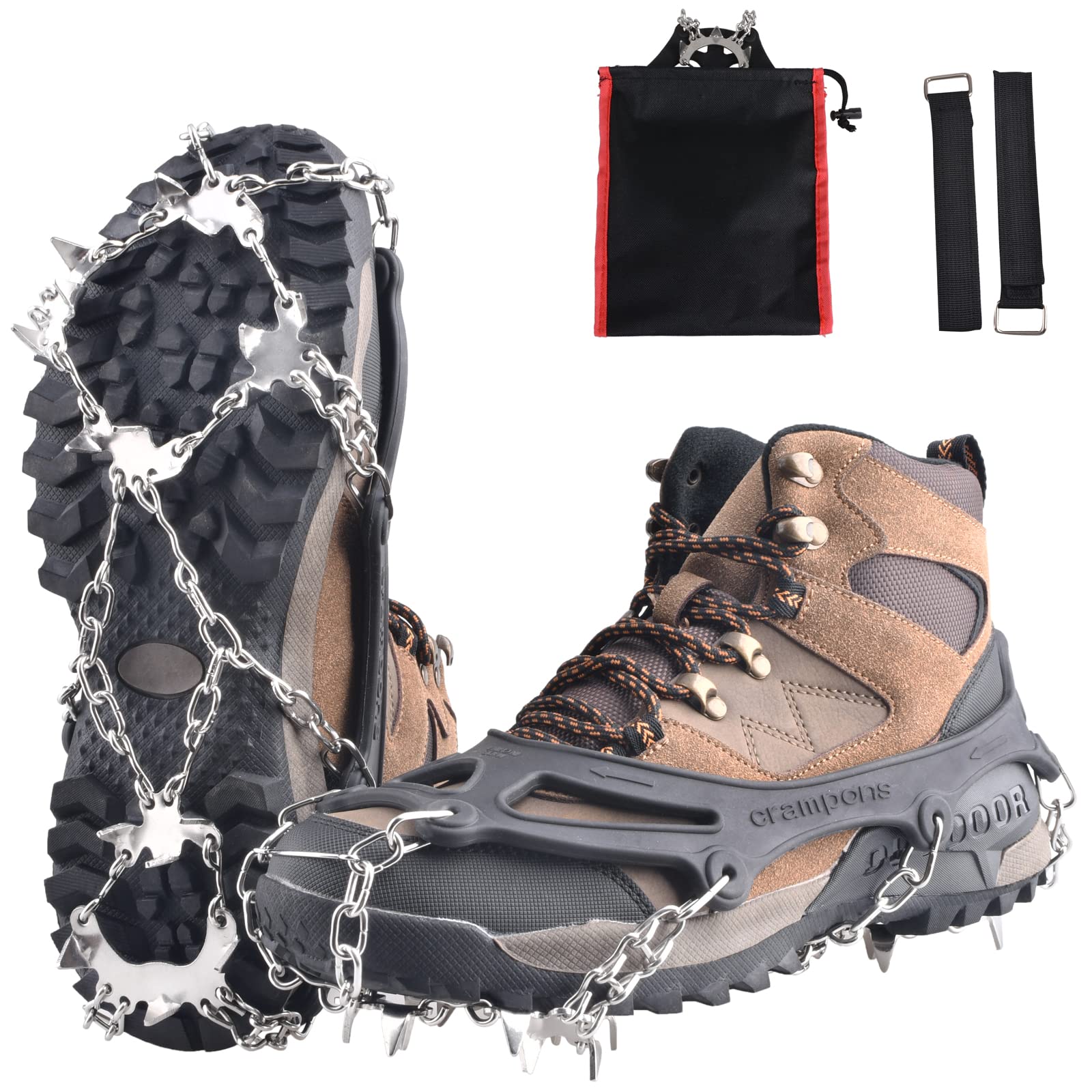 TRIWONDER Anti-Slip Ice Grips for Shoes & Boots - 10/18/24 Teeth Snow Traction Cleats | Stretchable Crampons for Winter Hiking, Running & Walking on Ice