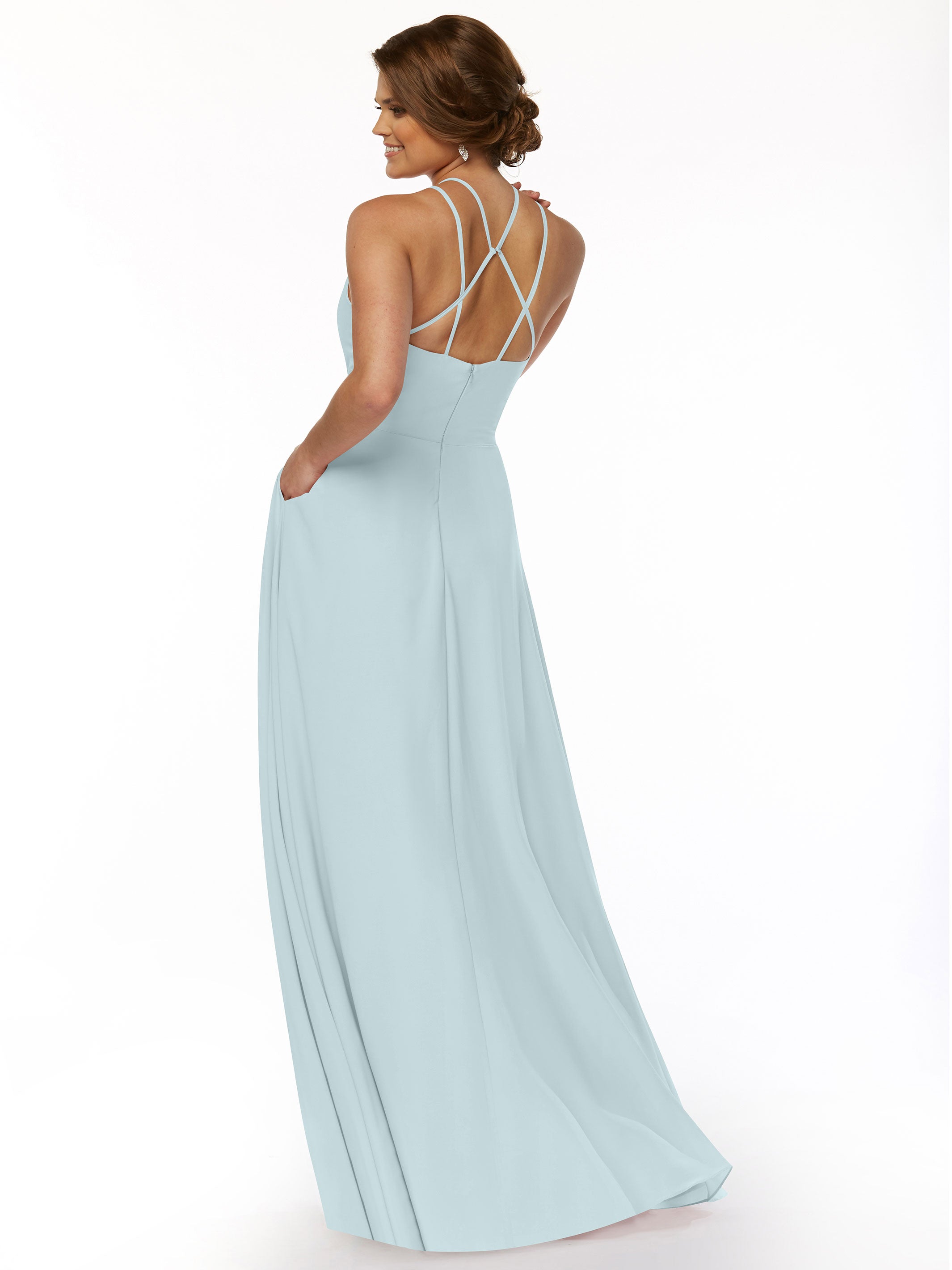 Elegant 83006 Stretch Chiffon A-Line Bridesmaid Dress with Halter Neckline - Perfect for Weddings, Formal Events & Special Occasions