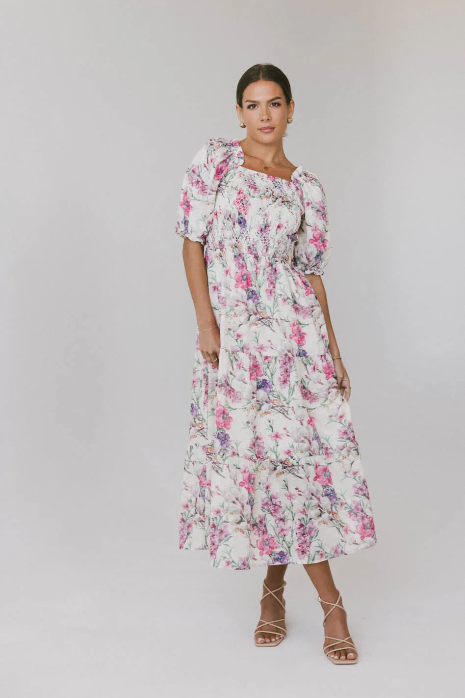 Luciana Floral Smocked Midi Dress for Women - Summer Boho Chic Style, Perfect for Beach Vacations, Garden Parties & Date Nights | Final Sale