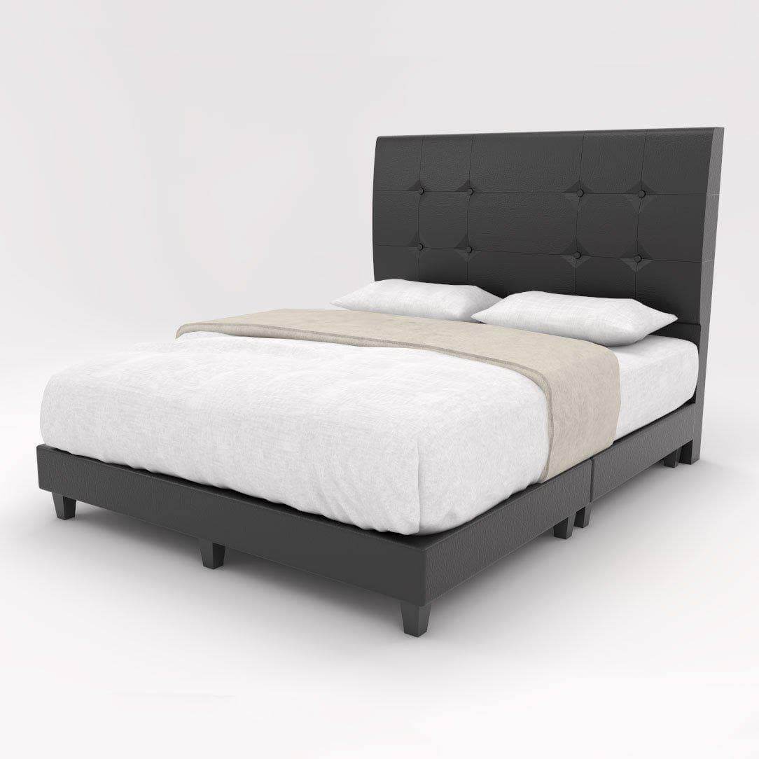 Jaxon Faux Leather Upholstered Queen Size Bed Frame with Wooden Slats - Modern Platform Bed for Master Bedroom, Guest Room & Apartment