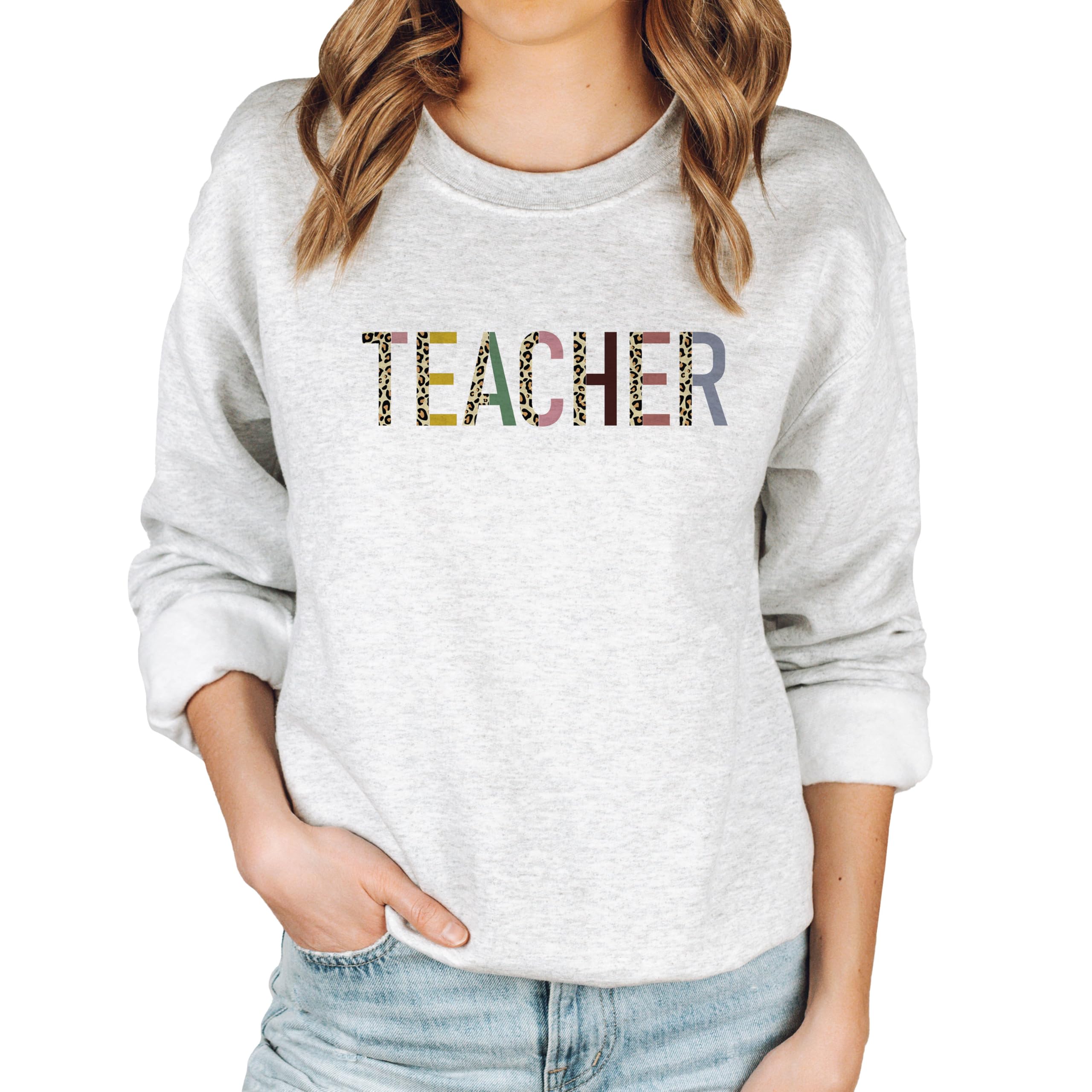 Leopard Print Teacher Sweatshirt - Women's Graphic Pullover Hoodie, Long Sleeve Casual Top for Back to School | Perfect for Teaching, Classroom Outfits & Teacher Appreciation Gifts
