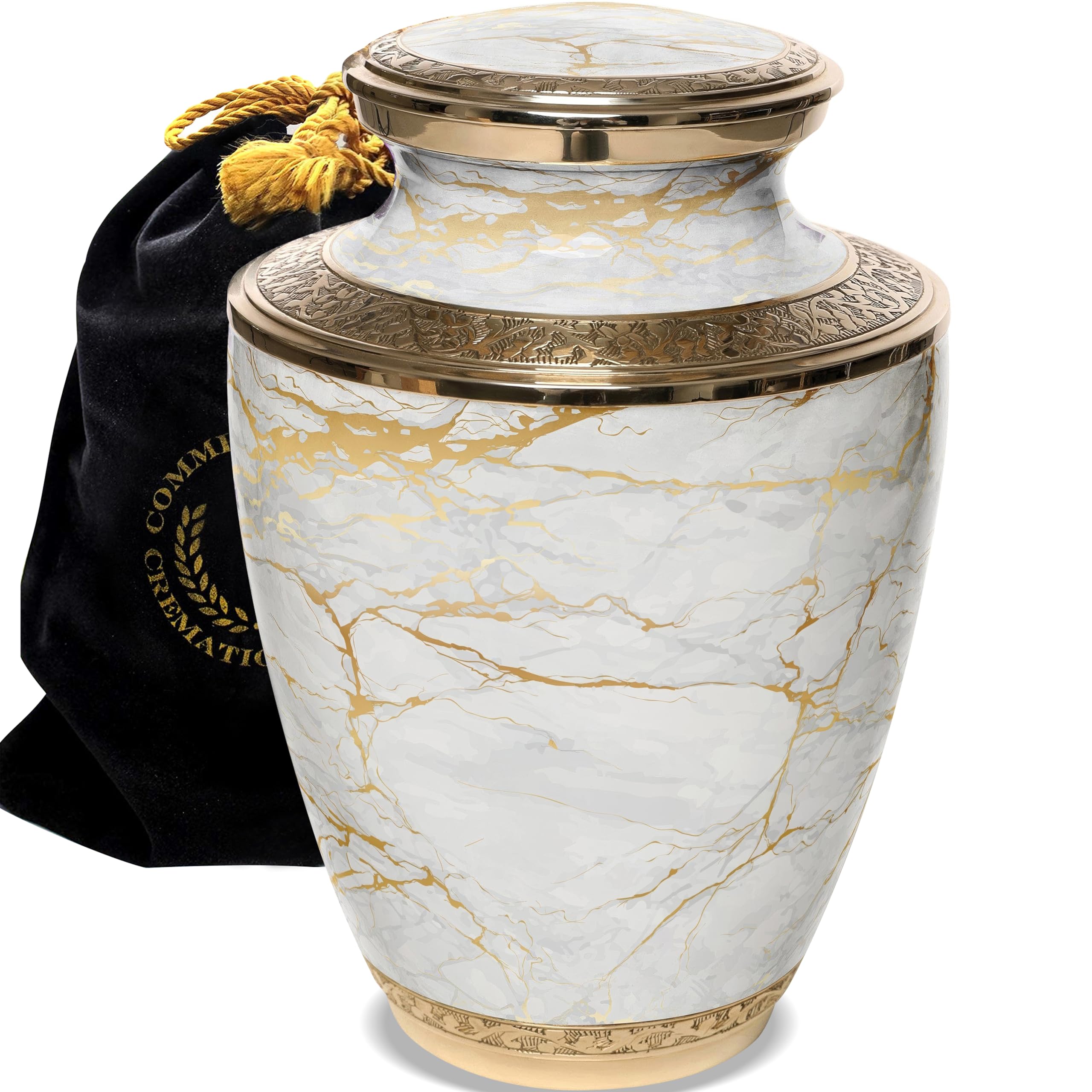 Elegant White Marble Urn for Human Ashes - Large Adult Cremation Urn for Women, Perfect for Home Memorial or Columbarium Display - Memorial Gift for Mom and Loved Ones