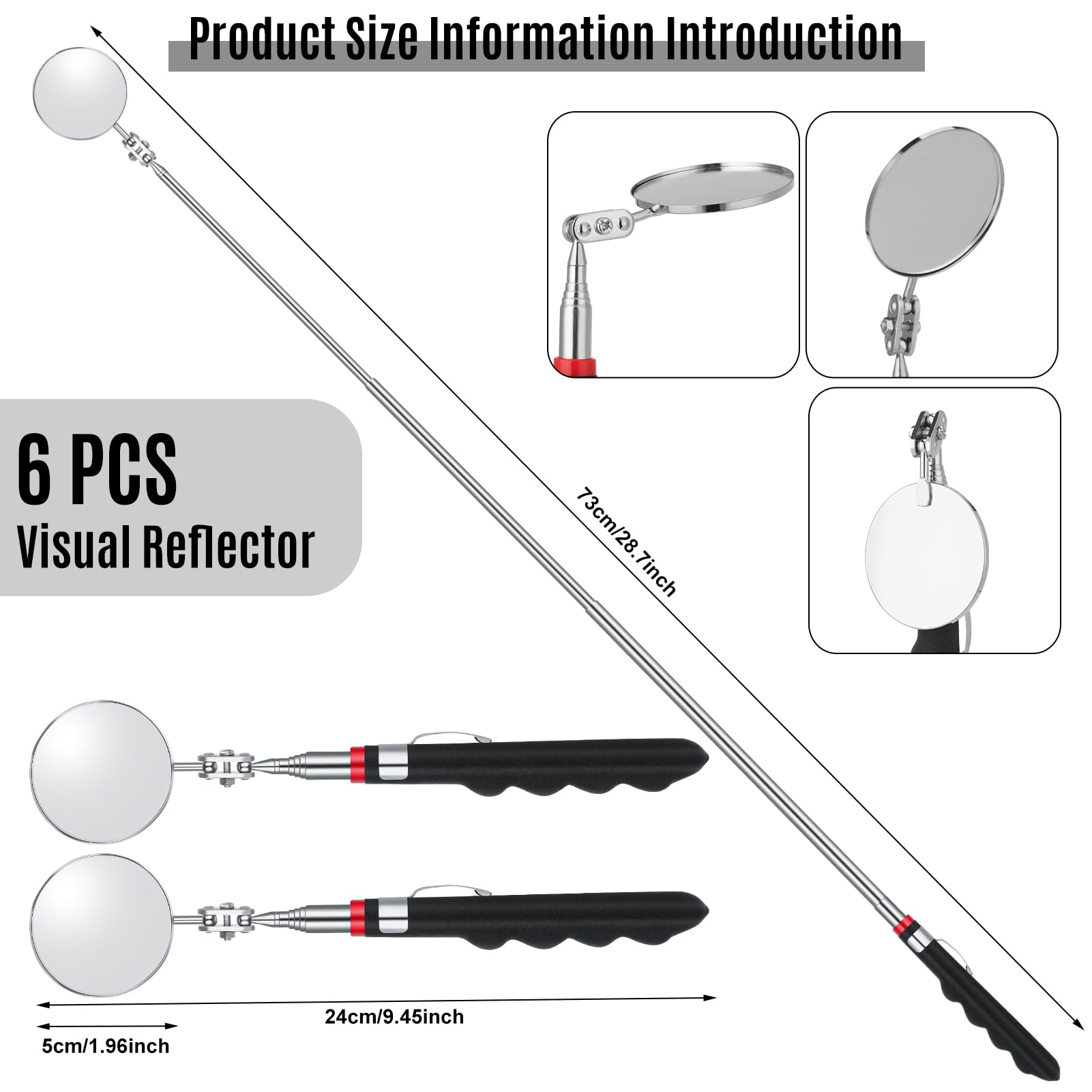 6-Piece Telescoping Inspection Mirror Set - 30 Inch Retractable Mechanical Mirror Tool for Under Vehicle Inspection & Car Visual Reflector - Perfect for Auto Repair, DIY Maintenance & Safety Checks