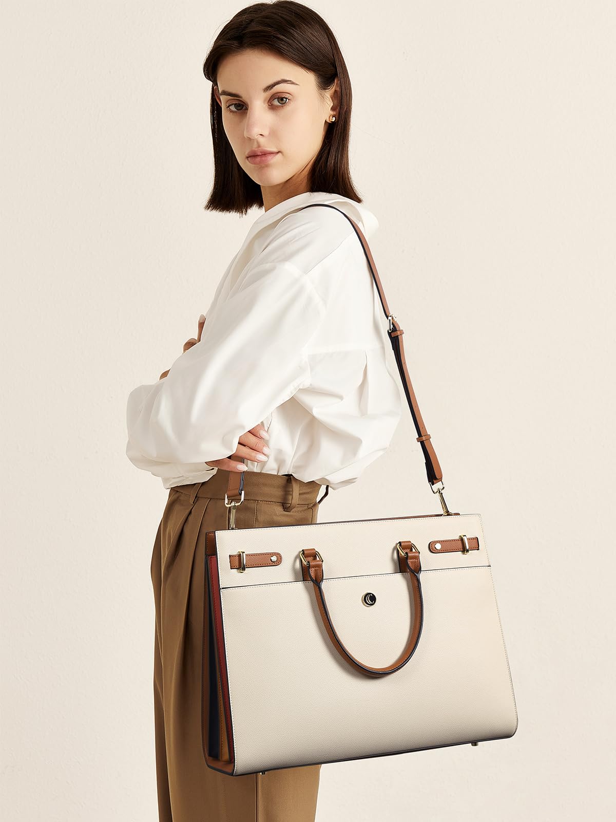 CLUCI Women's Leather Briefcase - 15.6 Inch Laptop Tote Bag for Business & Work | Professional Office Commute & Travel Accessory