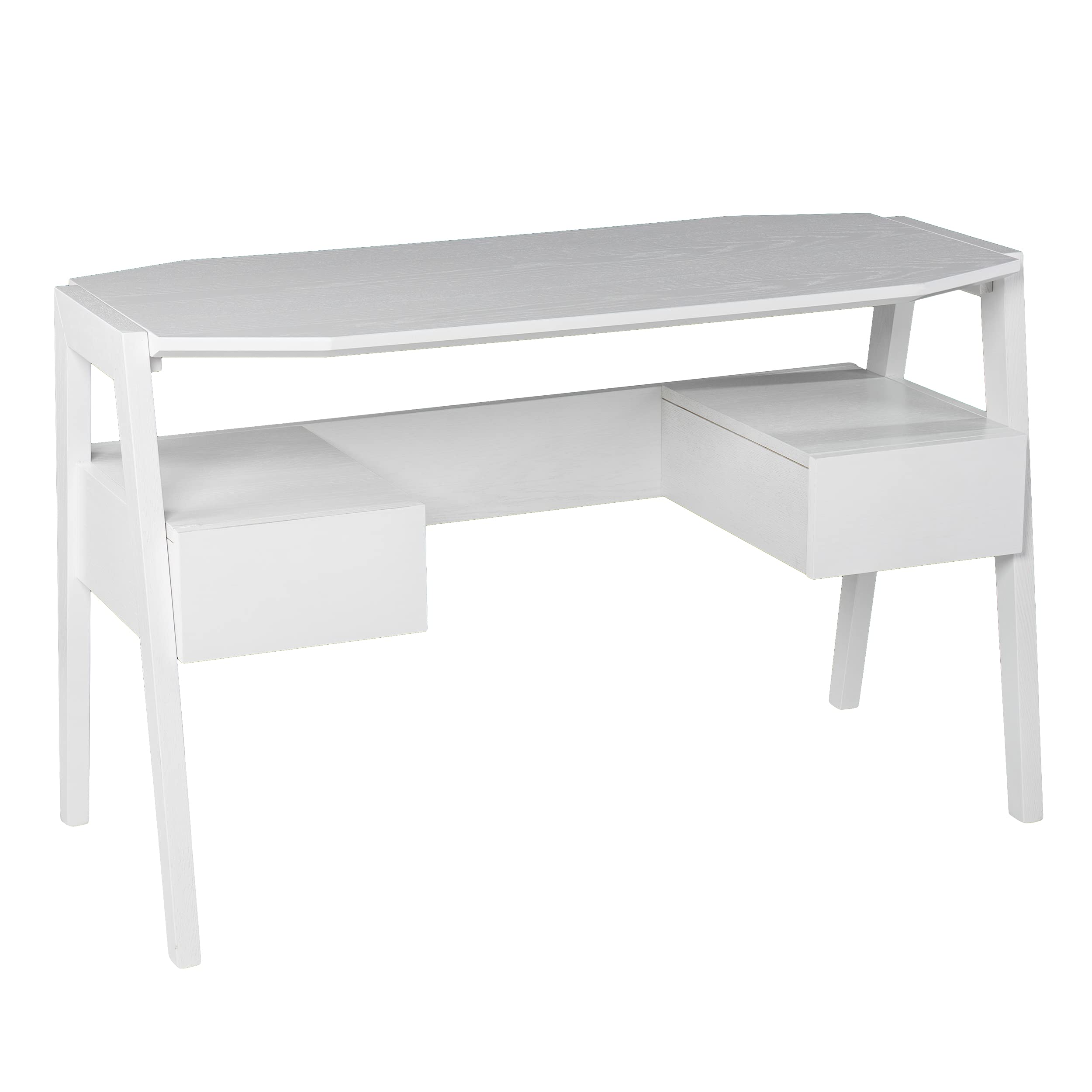 Midcentury Modern Writing Desk with Storage - White Wooden Home Office Desk for Small Spaces | Stylish & Functional Workspace Solution for Study, Work, or Crafting