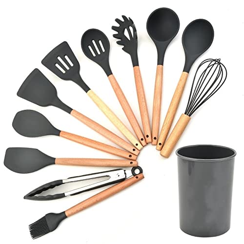 12-Piece Non-Stick Kitchen Cooking Tool Set - Spatula, Spoon, Whisk & BBQ Clip for Baking, Grilling & Food Prep | Durable Kitchenware Accessories (Grey) - Perfect for Home Chefs & Outdoor Cooking