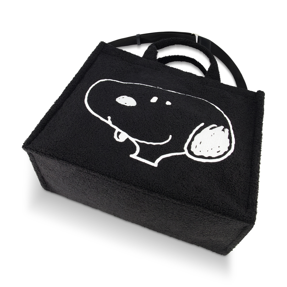 Snoopy Black Tote Bag with Trolley Strap - Peanuts Cartoon Character Large Shopping Bag for Women, Travel, Grocery & Work Commute