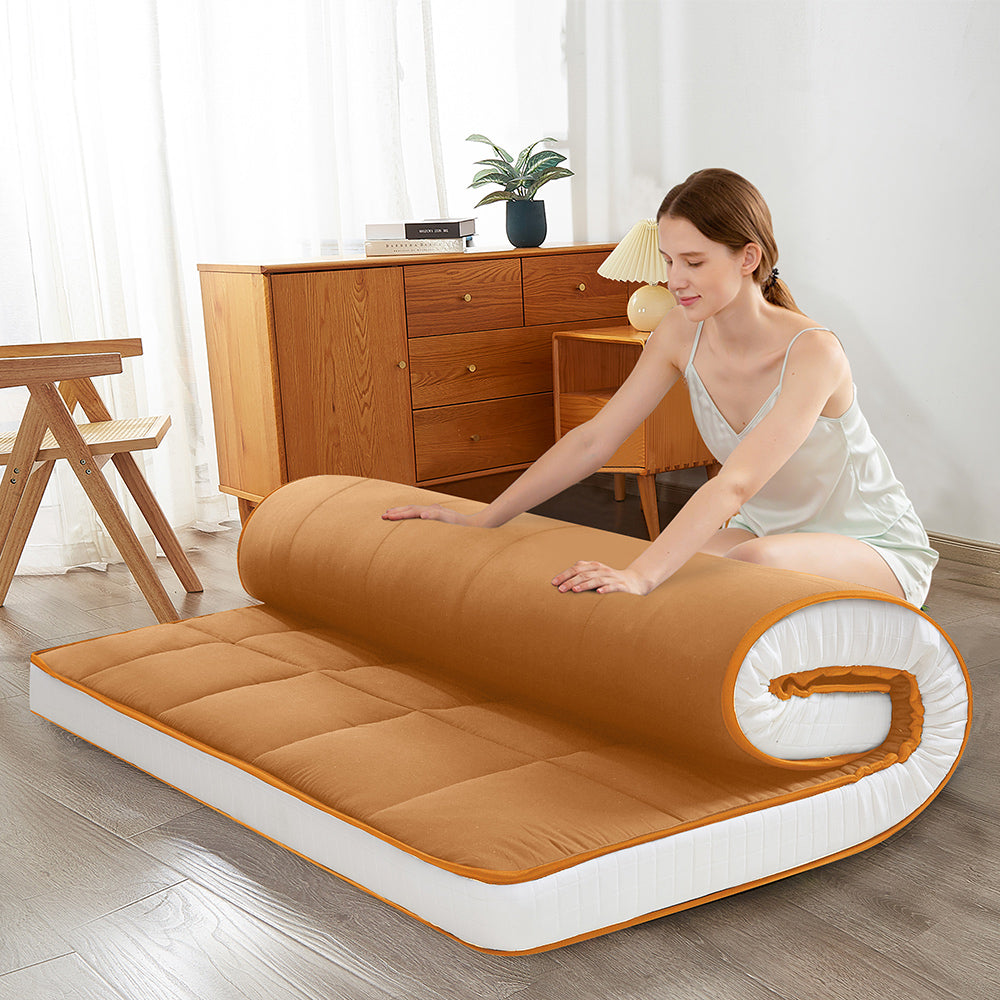 MAXYOYO 6-Inch Extra Thick Square Floor Futon Mattress - Foldable Memory Foam Topper Mattress Pad in Light Brown | Perfect for Guest Beds, Dorm Rooms & Small Apartments