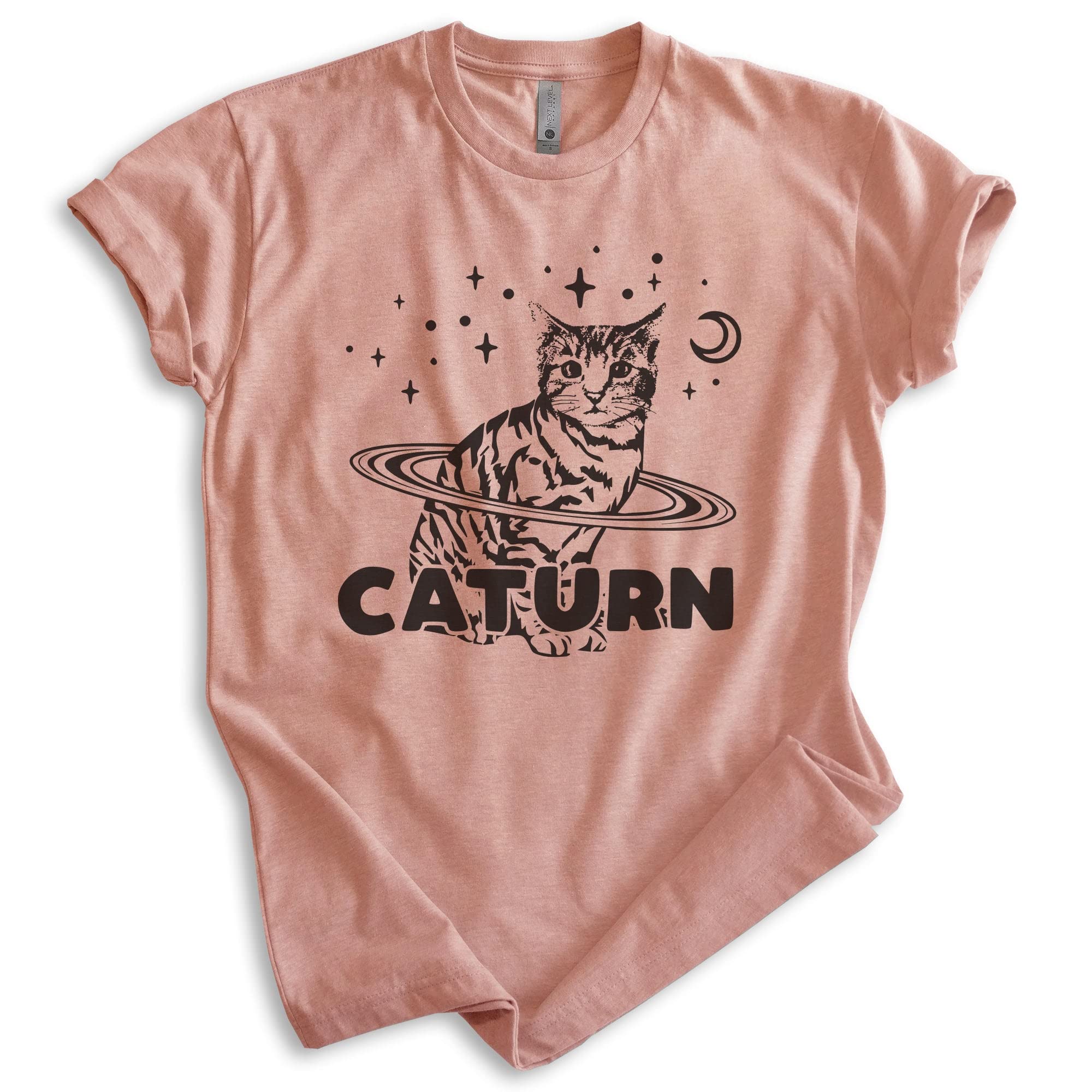 EVERTREE CLOTHING Caturn Graphic T-Shirt - Unisex Cat Lover Tee with Kitten Design for Women & Men | Perfect for Casual Wear, Cat Themed Parties & Animal Lover Gifts
