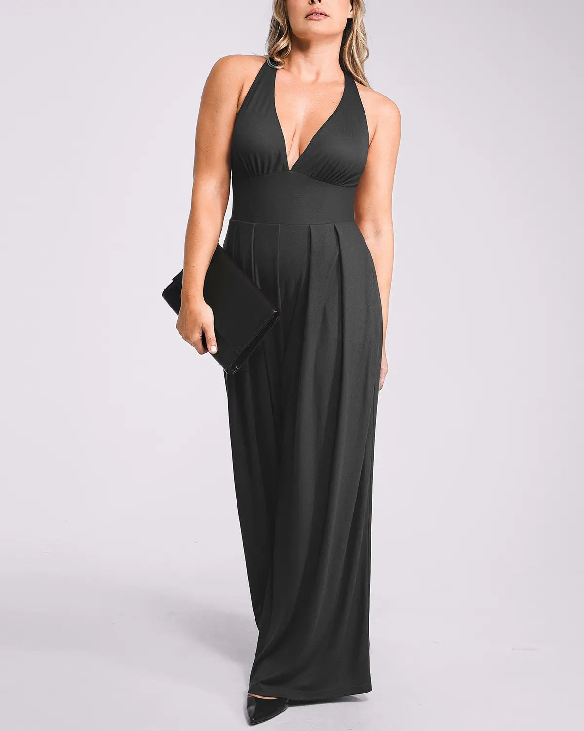 Deep V Neck Slimming Jumpsuit for Women - Tummy Control Bodysuit with Built-in Shapewear - Perfect for Parties, Date Nights & Special Occasions