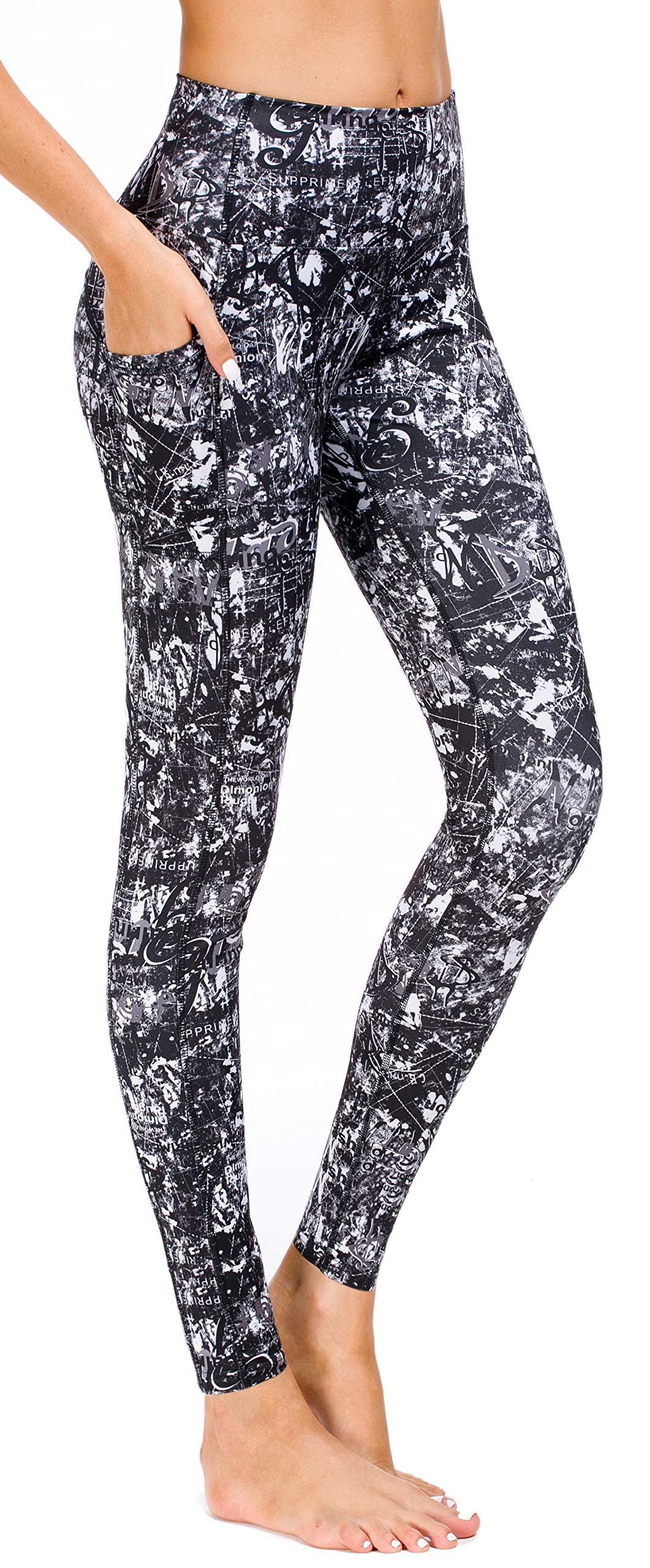 Munvot High Waist Yoga Pants for Women - Gym Fitness Workout Leggings with Pockets - Soft Stretchy Printed Tights for Running, Pilates & Lounge Wear