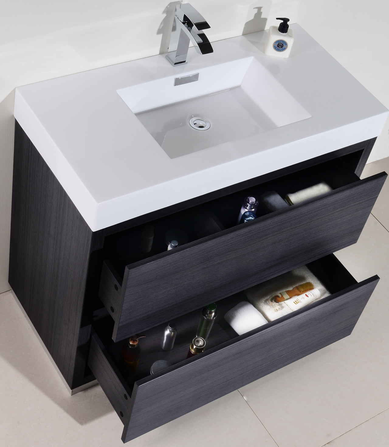 Modern Floor Standing Bathroom Vanity with Grey Oak Finish - Perfect for Contemporary Bathrooms, Master Suites & Home Renovations