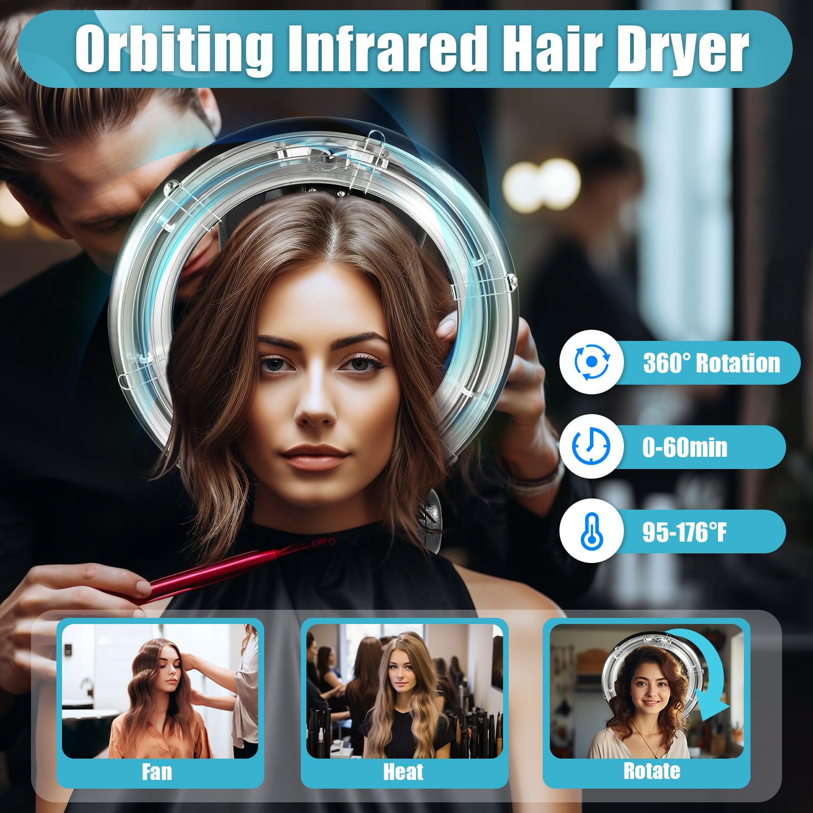 Professional 1000W Orbiting Infrared Hair Dryer with Stand - Salon-Grade Color Processing for Faster Drying & Styling - Perfect for Home & Salon Use