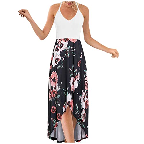 Women's Sexy Summer Spaghetti Strap Floral Print Maxi Dress - Vintage Sleeveless Casual Sundress for Beach, Vacation & Date Night