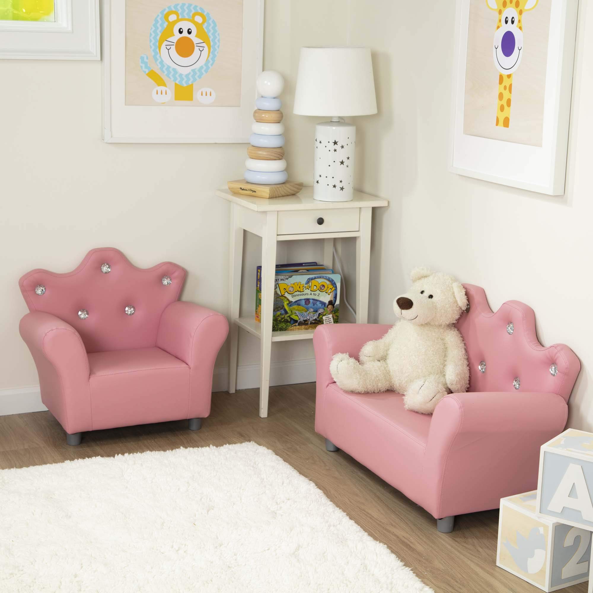 Melissa & Doug Pink Faux Leather Child’s Crown-Back Armchair - Princess Chair for Toddlers & Kids | Durable Children's Furniture for Bedroom, Playroom & Nursery Decor