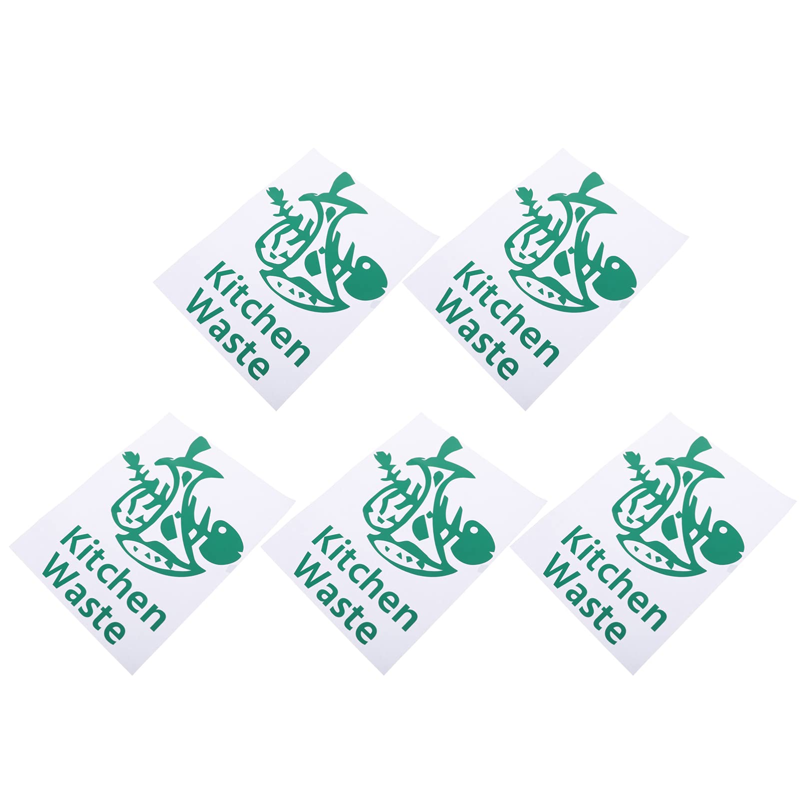 5-Pack Kitchen Trash Can Labels - Waterproof PVC Stickers for Recycling, Garbage & Waste Bins - Durable Decals for Home, Office & Restaurant Use