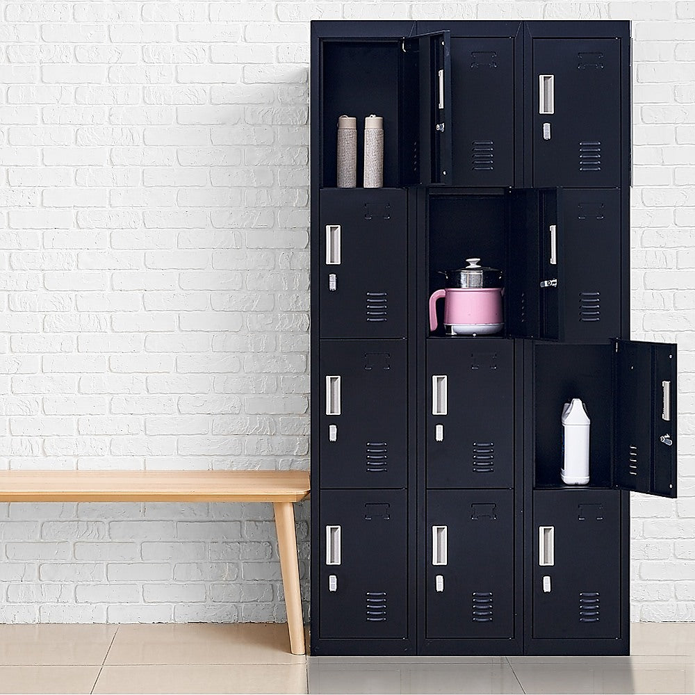 12-Door Locker Cabinet - Heavy Duty Steel Storage for Office, Gym, School & Home - Secure Padlock Operated - Perfect for Employee Storage, Sports Equipment & Personal Belongings