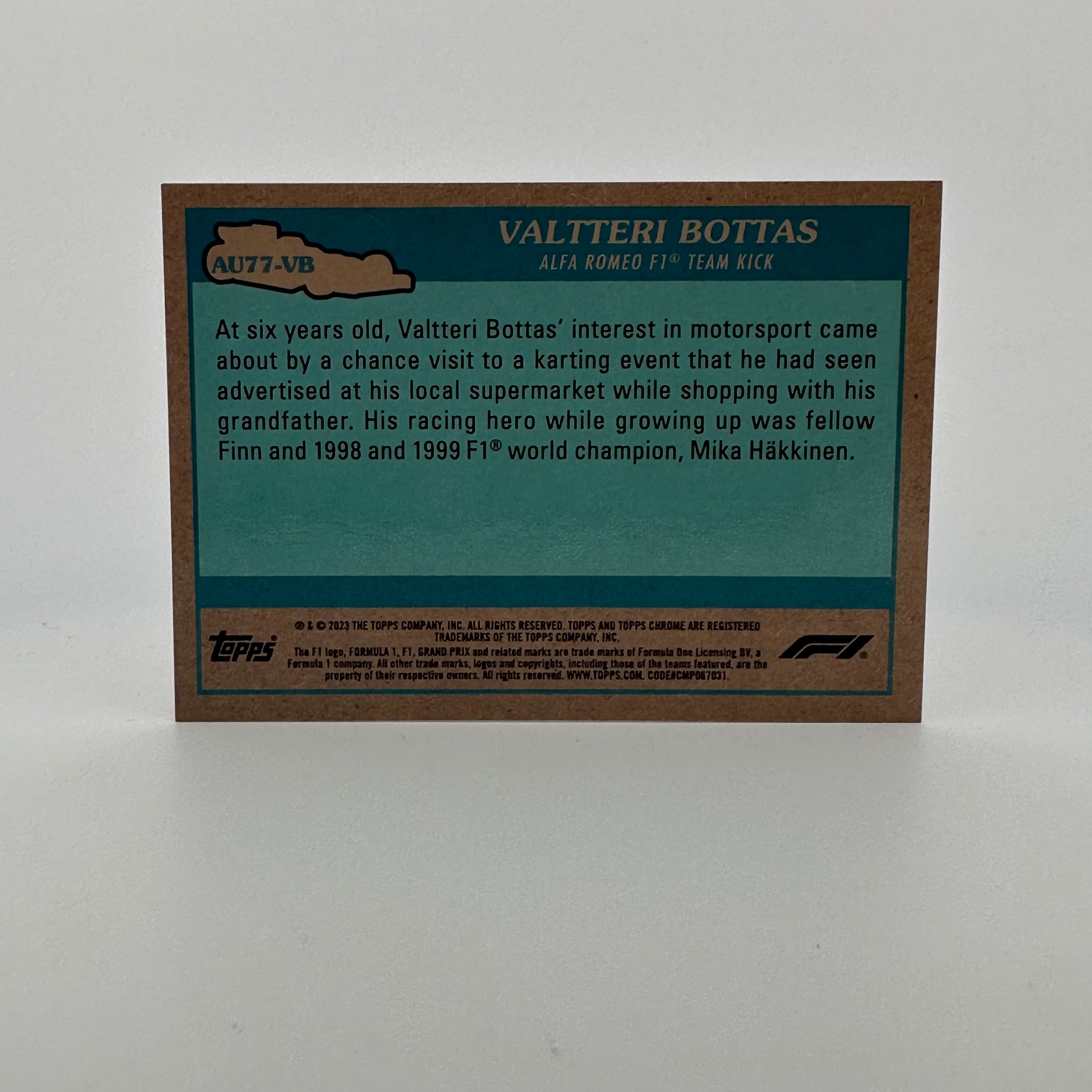 2023 Topps Chrome Formula 1 Orange Refractor Valteri Bottas #AU77 VB - Rare F1 Trading Card for Collectors & Racing Fans (Perfect for Display, Trading, and Investment)