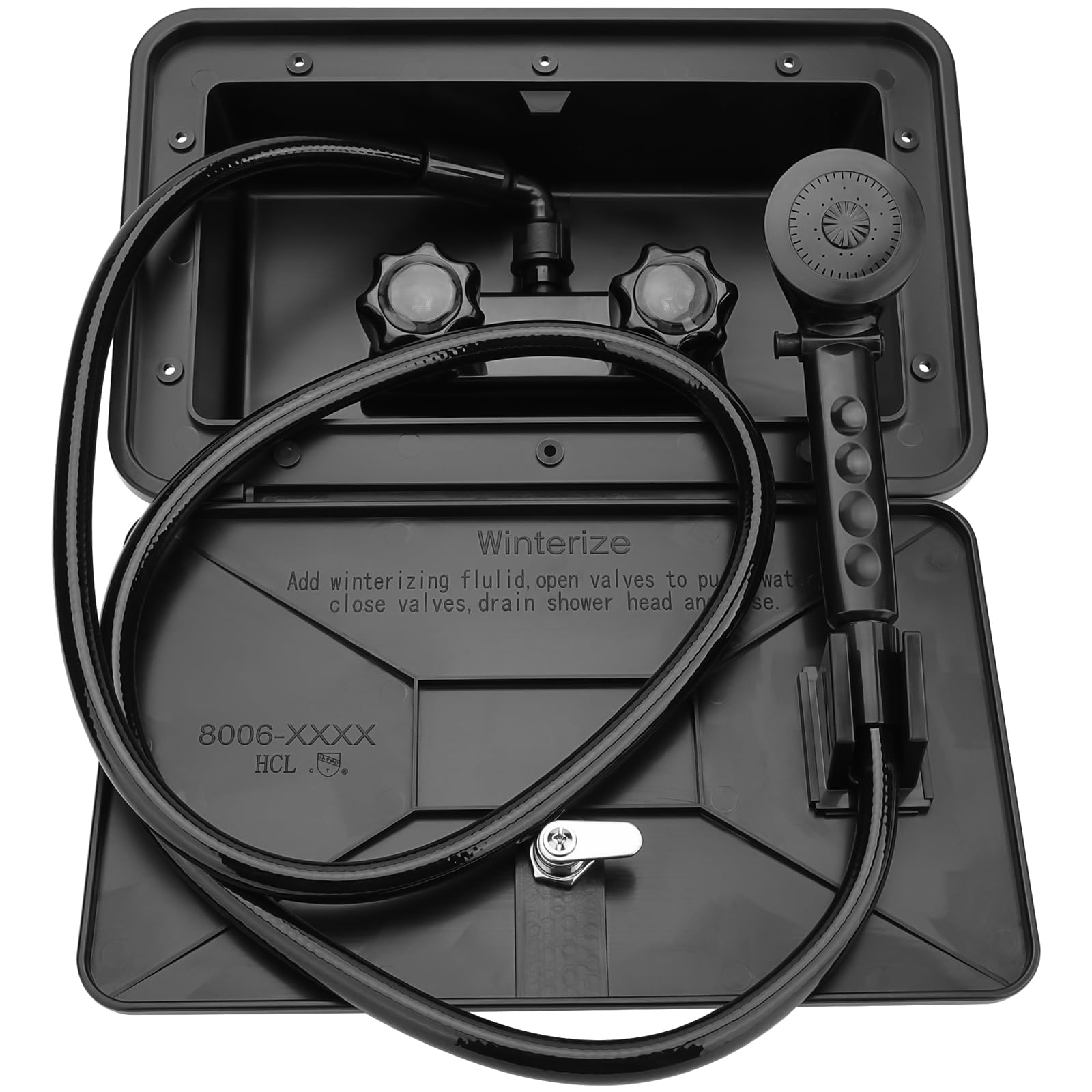 RV Outdoor Shower Kit - Exterior Waterproof Shower Box for Campers, Trailers, Vans & Boats | Durable Black Design | Perfect for RV Parks, Beach Trips & Off-Grid Living
