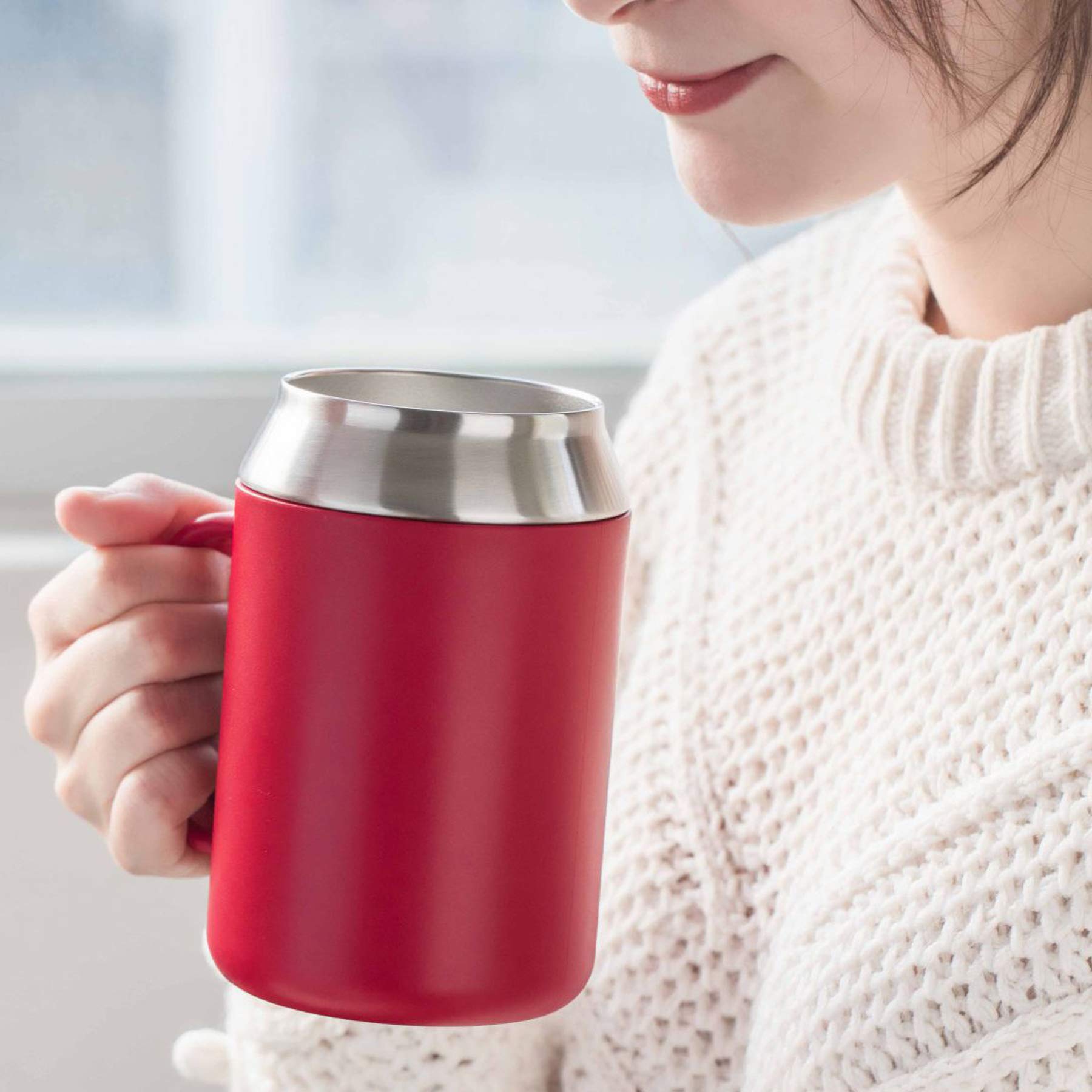 Stainless Steel & Plastic Insulated Coffee Tea Travel Mug - 400ml (14oz) Red - Keeps Hot/Cold for Hours - Perfect for Office, Commuting & Outdoor Activities
