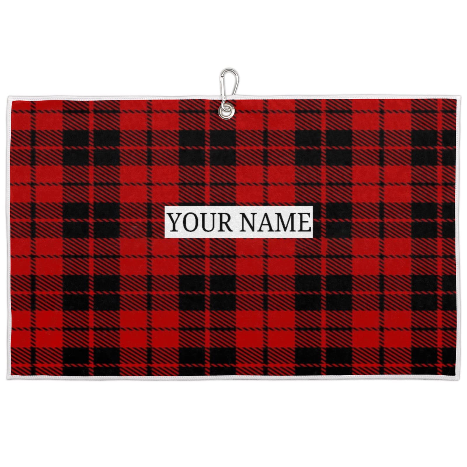 Custom Plaid Golf Towel for Golf Bags - Personalized Microfiber Towel with Carabiner Clip - Christmas Gift for Golfers (Men & Women) - Perfect for Golf Courses, Driving Ranges & Outdoor Sports