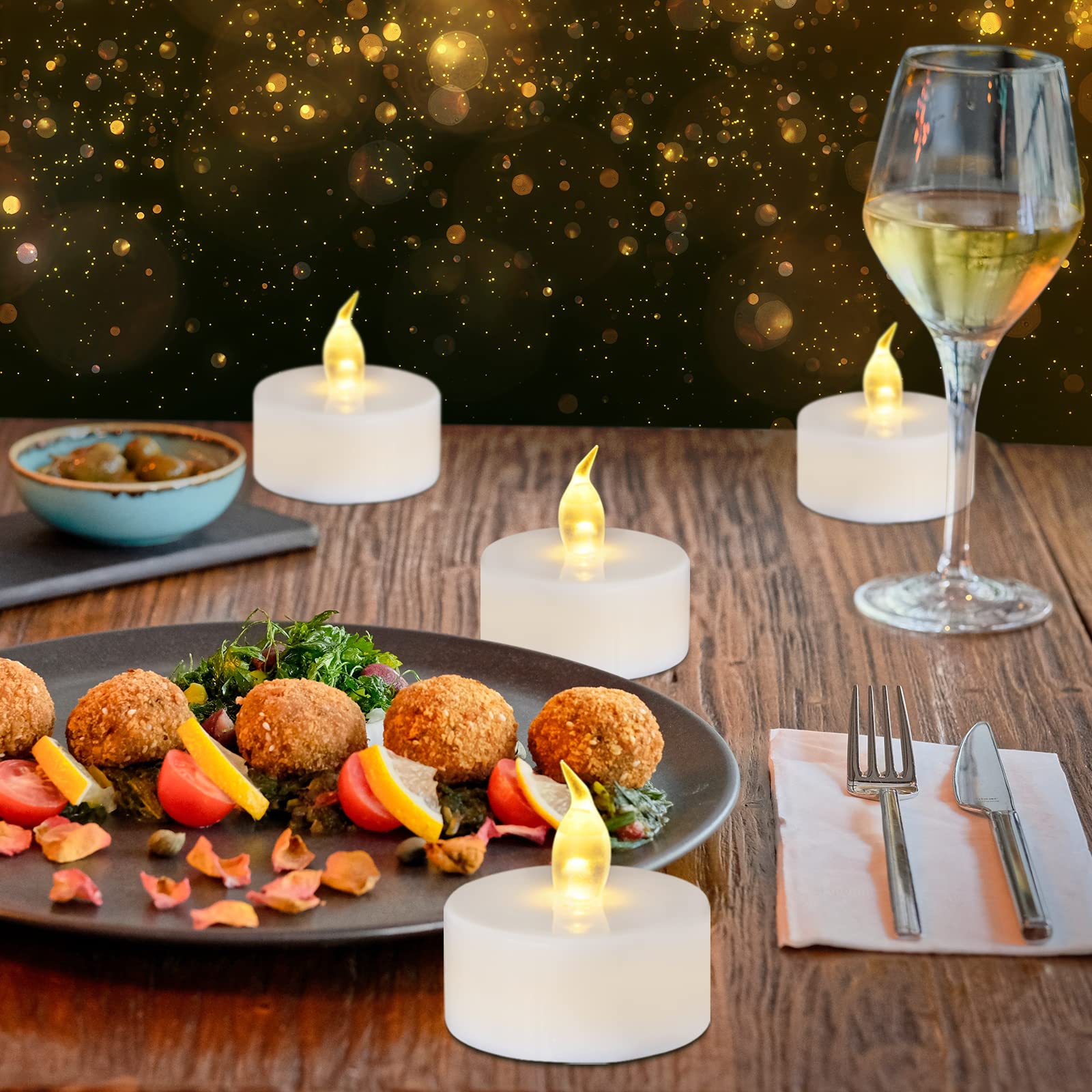 Flameless LED Tea Light Candles - 24 Pack Battery Operated Fake Candles with Warm Yellow Flickering Light | Unscented, Batteries Included | Perfect for Christmas, Weddings, Home Decor & Romantic Ambiance