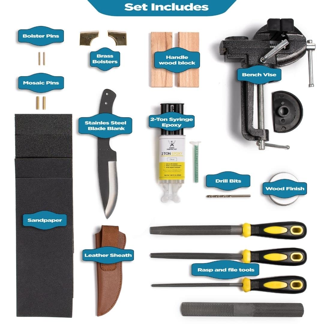 Professional Knife Making Kit for Beginners - Complete DIY Tool Set with Stainless Steel Bushcraft Blade & Step-by-Step Guide | Perfect Gift for Men, Husband, Boyfriend, Dad | Woodworking, Survival Skills & Outdoor Hobby Projects