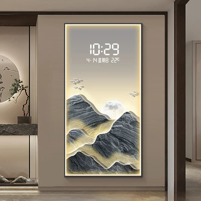 Digital Mountain Scenery Wall Clock - Silent Non-Ticking Modern Decor for Living Room, Bedroom & Office - Perfect for Nature Lovers & Home Décor