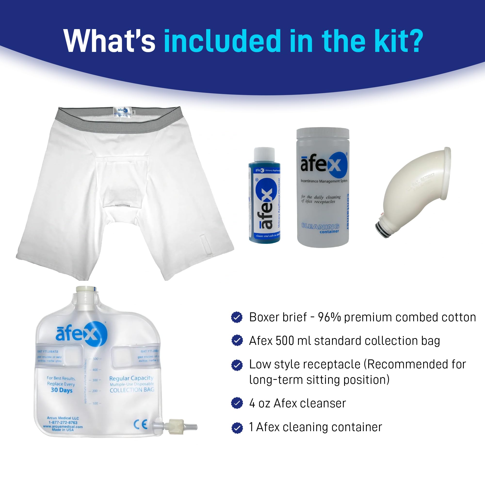 Afex Male Incontinence Management System with Low-Profile Receptacle - Ideal for Long-Term Sitting & Small Waist - Perfect for Office Workers, Truck Drivers, and Travelers