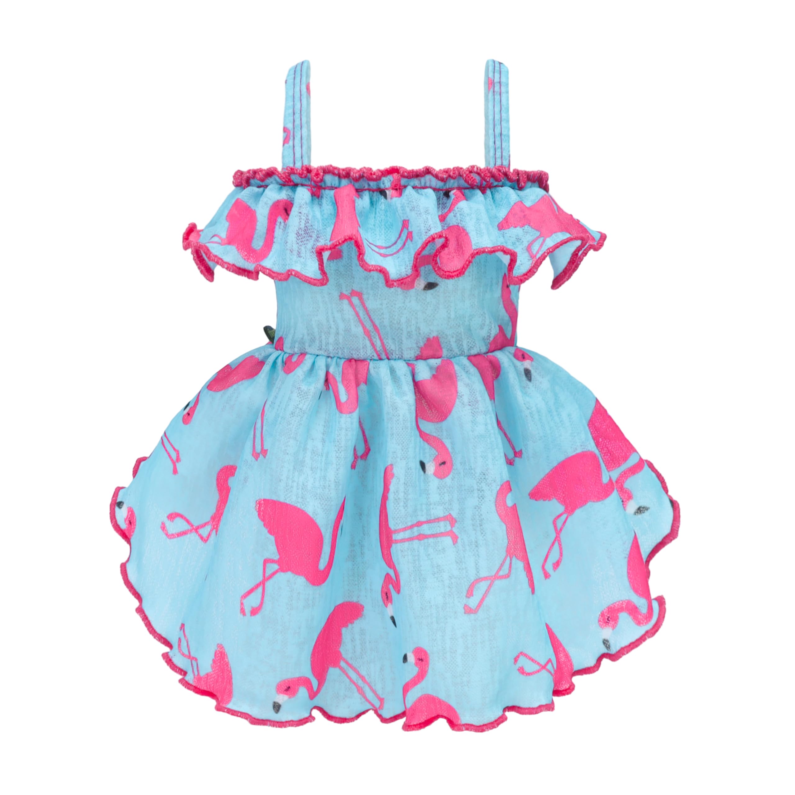 Fitwarm Flamingo Print Dog Dress - Summer Hawaiian Ruffled Sundress for Small Dogs | Cute Pet Outfit in Blue & Pink | Perfect for Beach, Parties & Outdoor Adventures