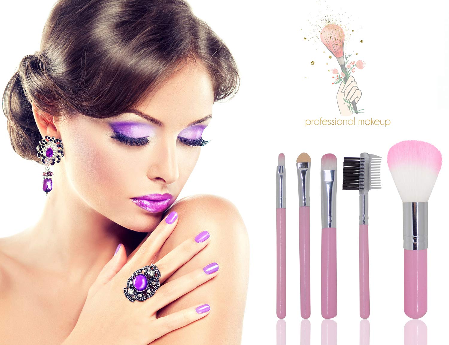 Premium 5-Piece Makeup Brush Set for Women & Girls - Soft Bristles for Flawless Foundation, Blending & Contouring - Ideal for Home & Salon Use - 20g Travel-Friendly Kit
