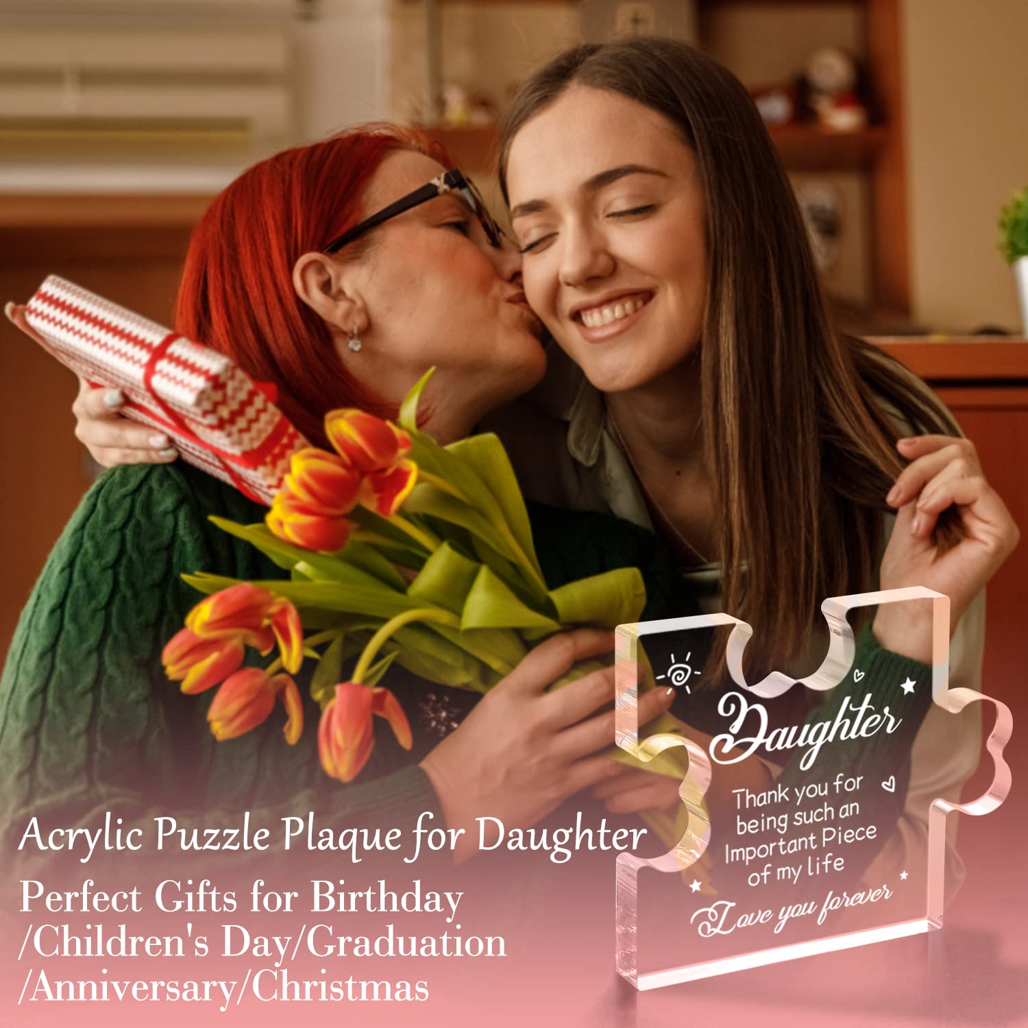 Personalized Acrylic Puzzle Plaque for Daughter - Heartfelt Gift from Mom & Dad - Mother's Day, Birthday, Graduation, Anniversary, Wedding Gift - 3.35 x 2.76 Inch Inspirational Desk Decor - Perfect for Bedroom, Office, or Study Room Decorations