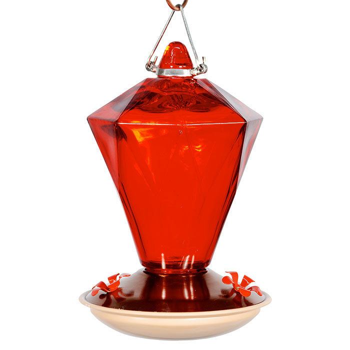 20 oz. Diamond Glass Hummingbird Feeder - Handmade Bird Feeder for Outdoors, Garden, and Patio - Attracts Hummingbirds with Red Base and Perches - Easy to Clean and Refill - Perfect for Backyard Bird Watching and Nature Lovers