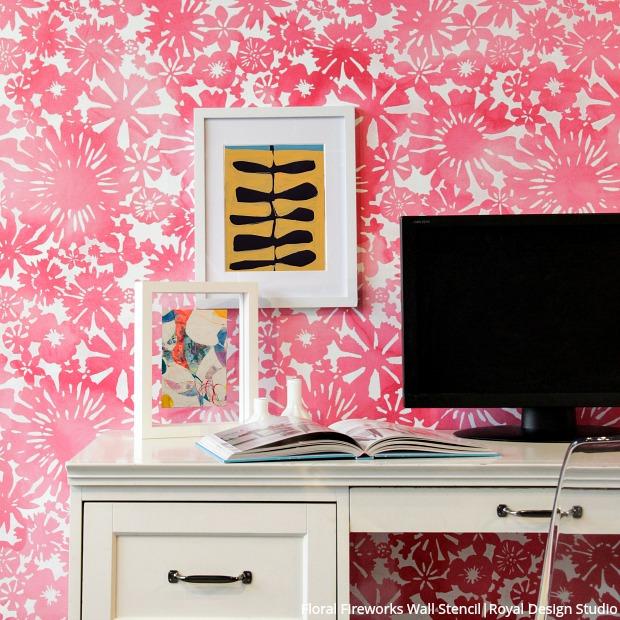 Floral Fireworks Allover Wall Stencil - DIY Home Decor Painting Template for Bedroom, Living Room, Nursery | Reusable Wall Art Design Tool