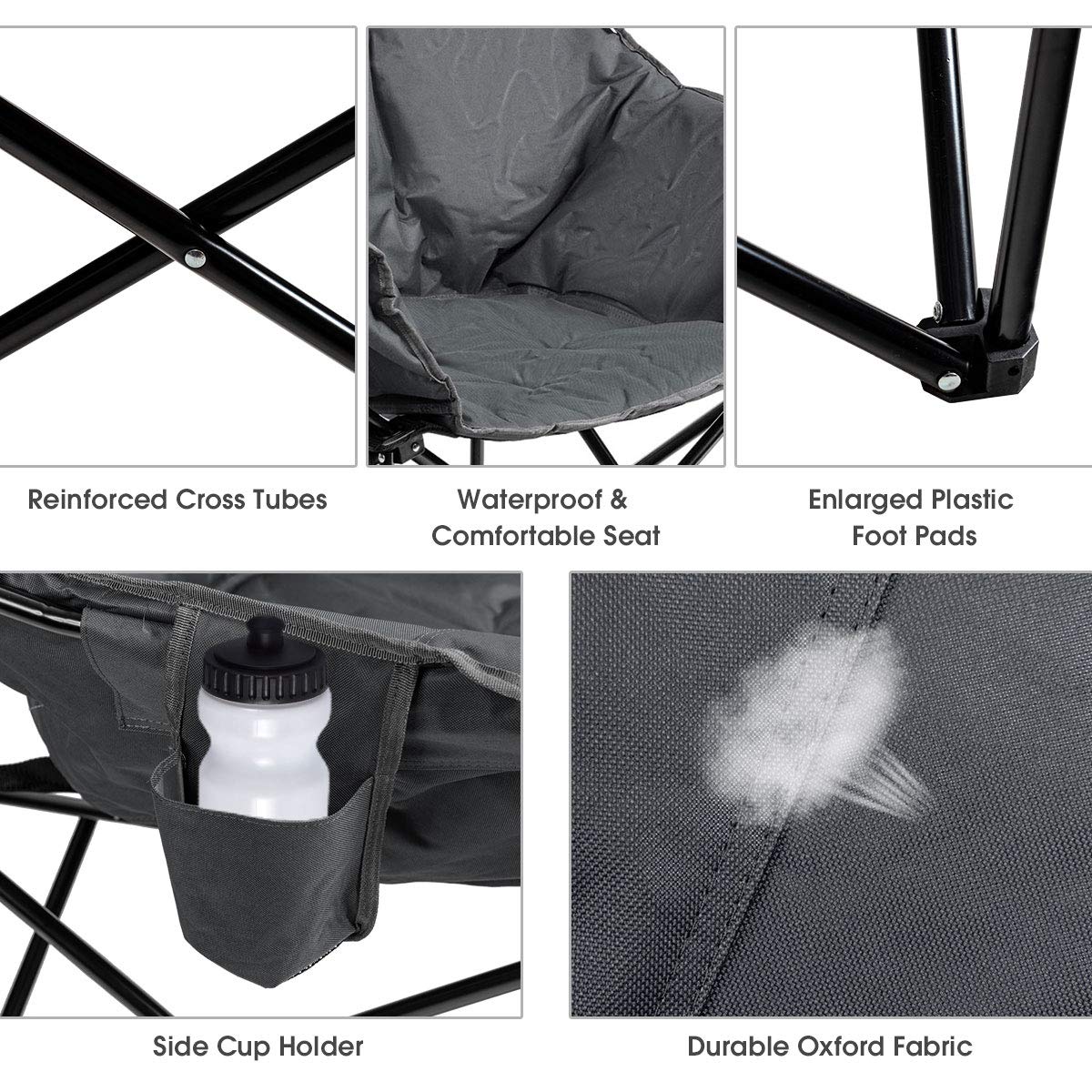 **Tangkula Oversized Camping Chair - Heavy Duty Padded Folding Chair with Cup Holder & Carry Bag, Moon Round Saucer Club Chair for Outdoor, Picnic, Fishing, Hiking, Beach, Backyard, BBQ, Concert (Grey, 2-Pack) - Perfect for Relaxing in Comfort Anywhere**