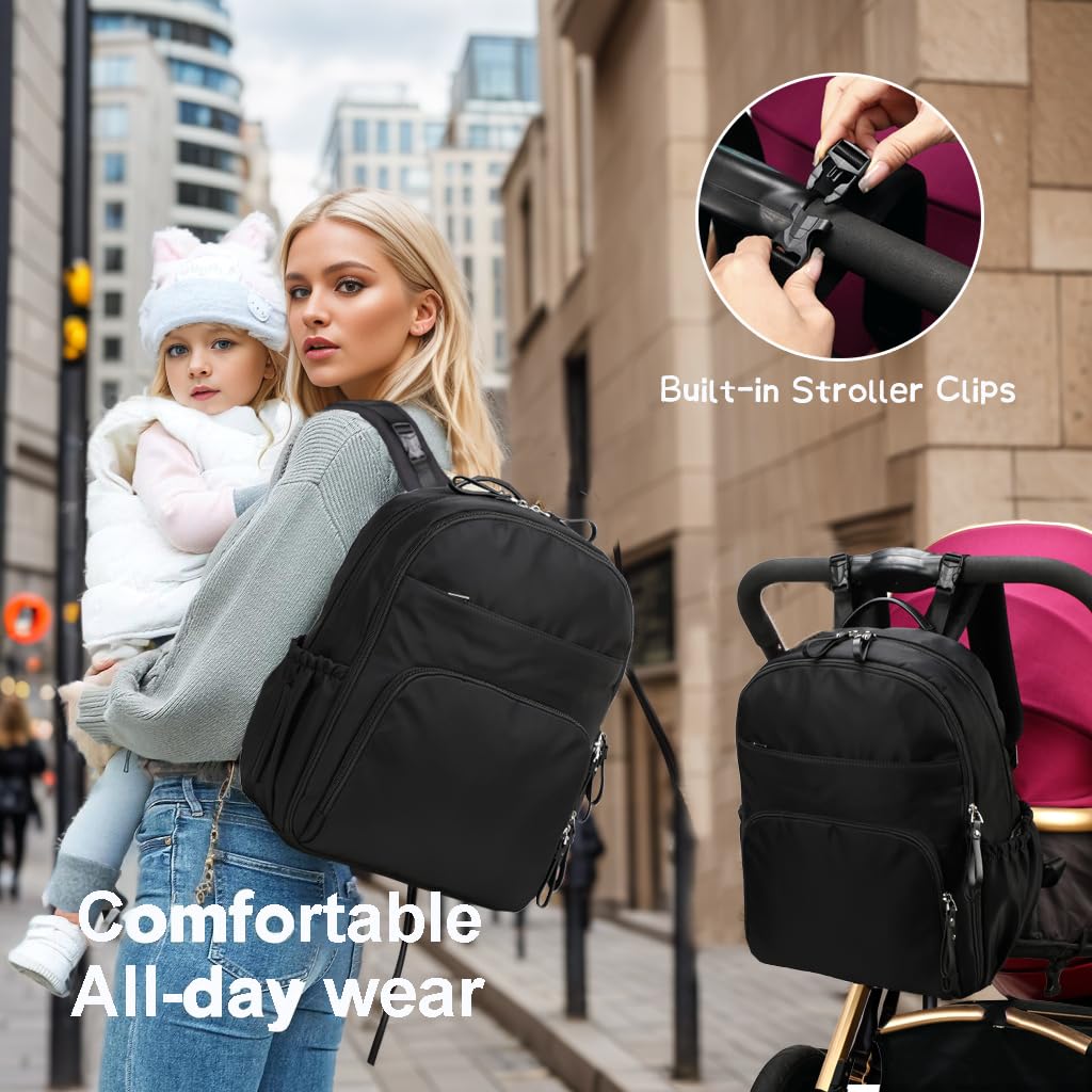 14-Pocket Diaper Bag Backpack - Lightweight Water-Resistant Baby Bag with Anti-Theft Pocket & Stroller Straps - Perfect for Travel, Shopping & Parenting Outings