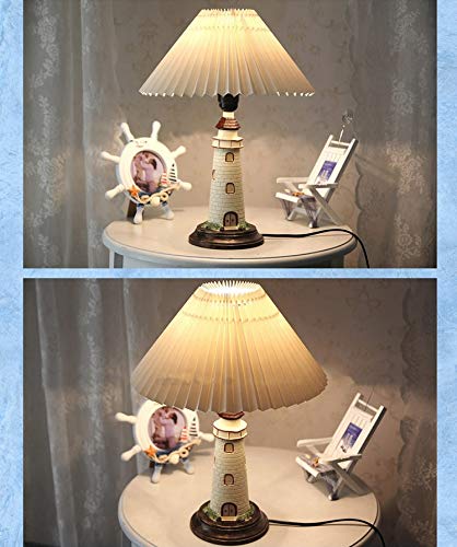 Kiven Nautical Lighthouse Table Lamp - Large Cape Hatteras Style Desk Light with White Cloth Shade | Coastal Decor, Bedroom Nightstand Lighting, Office Desk Lamp for Home & Office