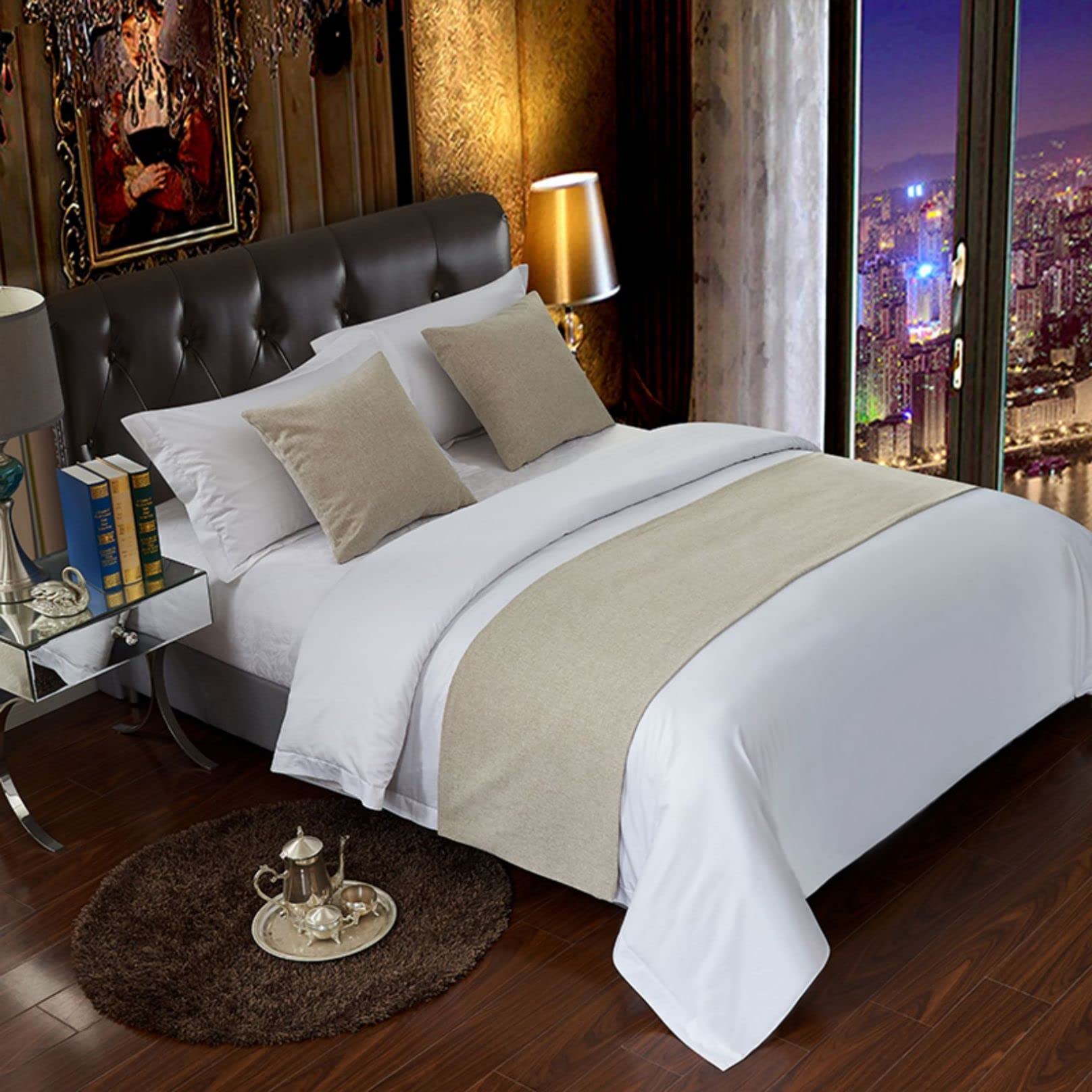 Solid Color Bed Runner Scarf - 240x50cm Linen Bedspread for 180cm Bed | Modern Bed End Throw Towel for Hotel & Wedding Room Protection | Perfect for Foot of Bed Decoration & Home Styling