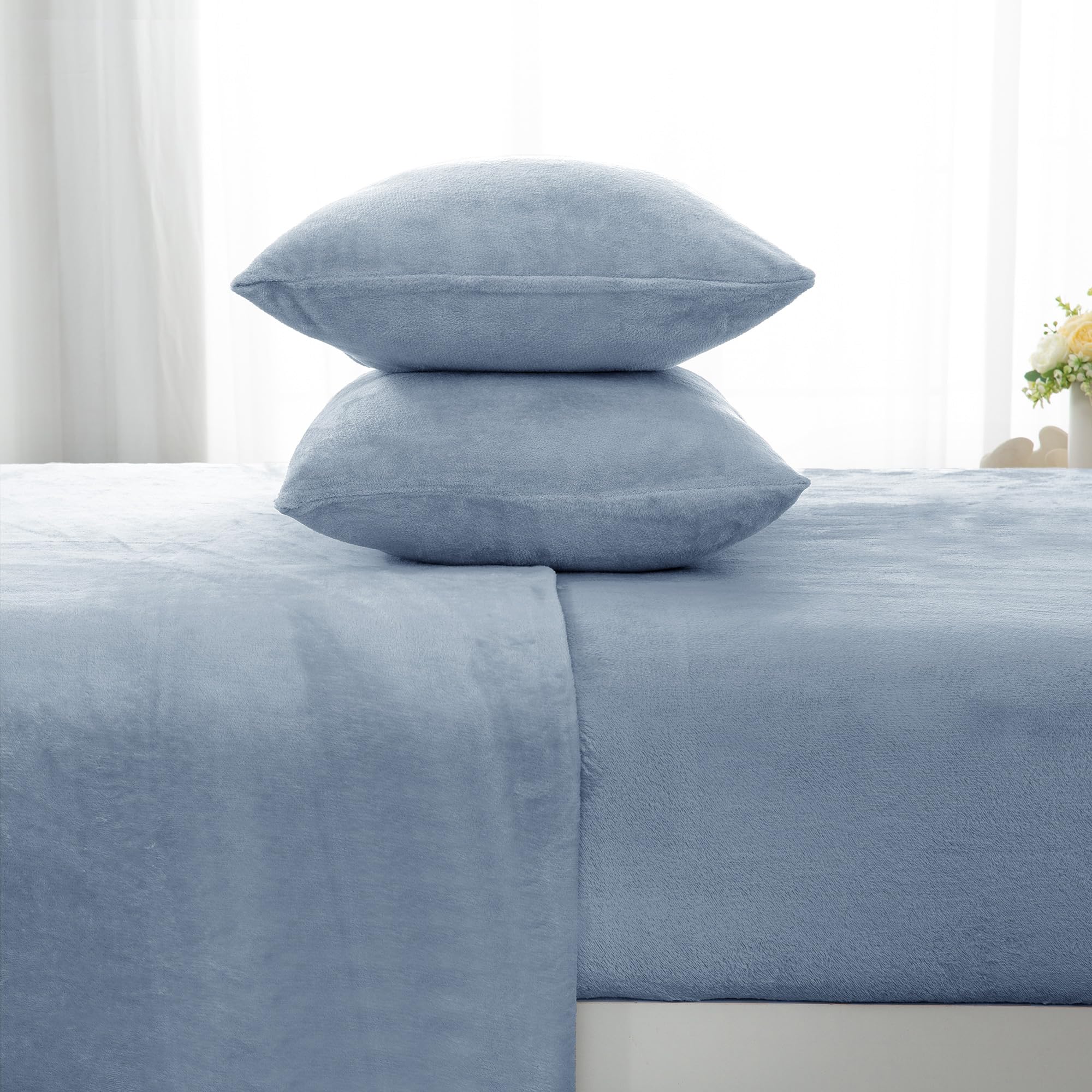 Softan Twin Micro Fleece Sheets Set - 3-Piece Plush Velvet Bedding with 15