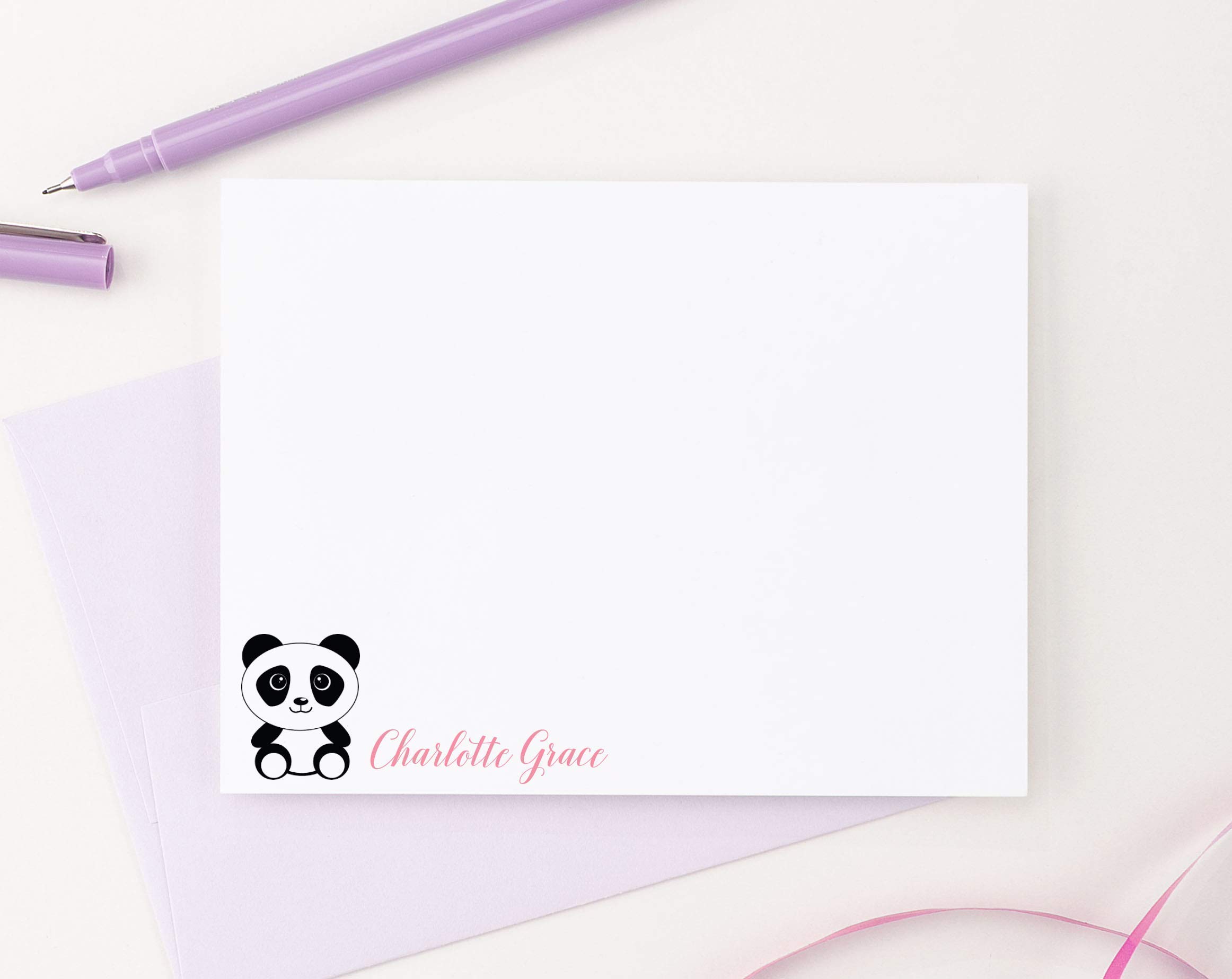 Personalized Panda Thank You Cards - Custom Flat Note Cards for Kids, Stationery with Panda Design, Choose Colors & Quantity - Perfect for Birthdays, Thank You Notes & Gifts
