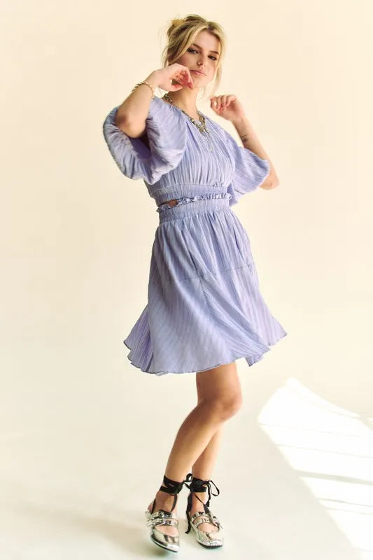 Lavender Back Button Puff Sleeve Mini Dress for Women | Summer Beach Resort Outfit | Perfect for Vacation, Wedding Guest & Date Night