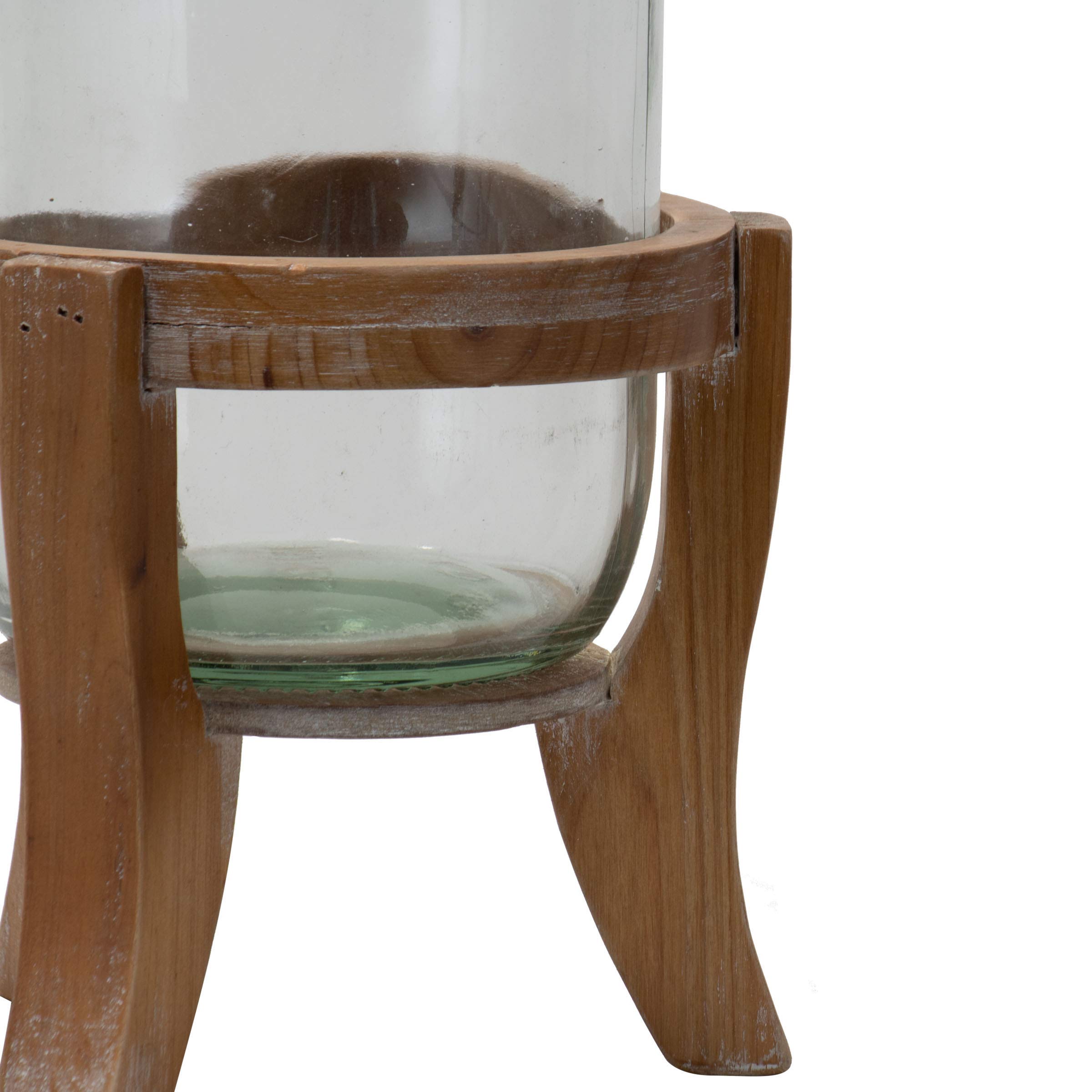 Premium Glass Growler Vase with Natural Wood Stand - Home Garden Decor, Flower Arrangement Centerpiece for Dining Table, Wedding, Party Decorations