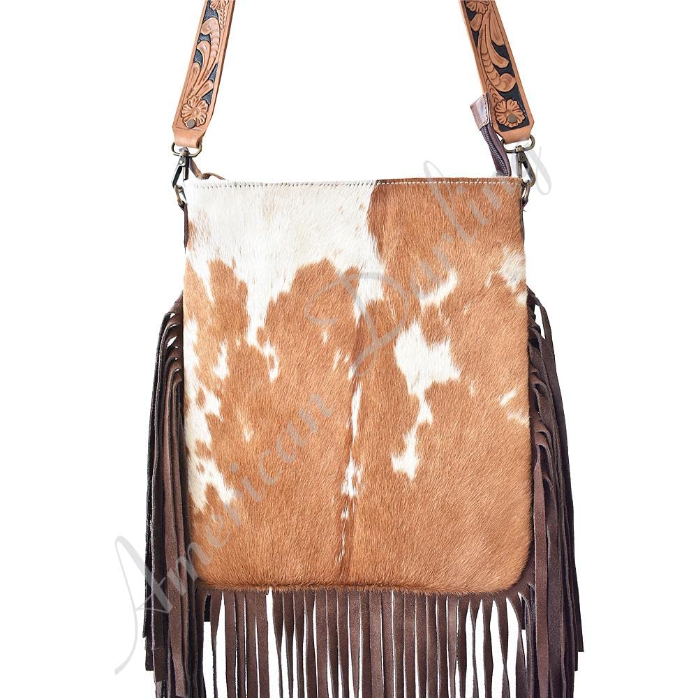 American Darling Women's Western Conceal Carry Crossbody Purse - Genuine Cowhide Leather with Fringe & Hair-On Design - Perfect for Everyday Use, Travel & Country-Themed Events