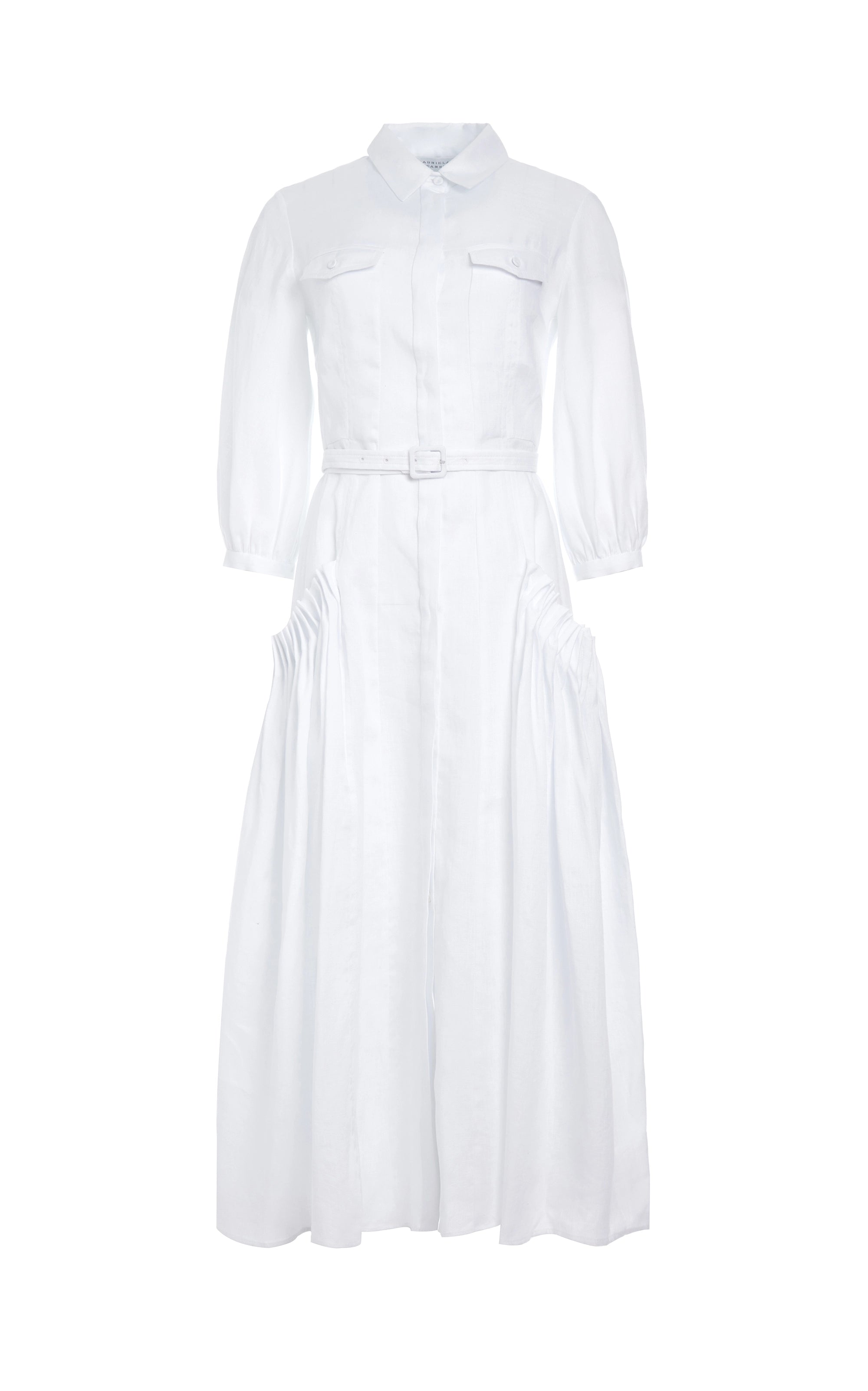 Woodward Pleated Shirtdress - White Aloe Linen Women's Dress | Casual & Office Wear for Spring & Summer