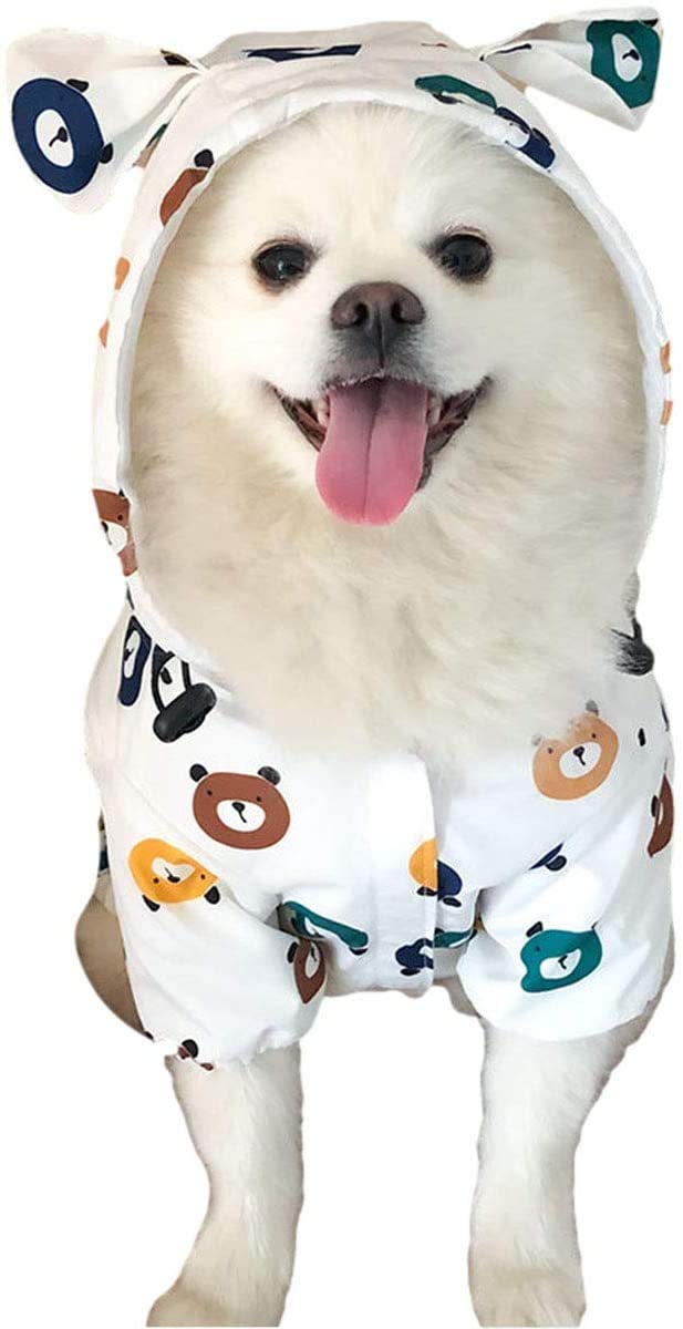 SUNGROO Adjustable Waterproof Dog Raincoat with Hood & Harness Hole - Lightweight Pet Rain Jacket for Small & Large Dogs (White) - Perfect for Outdoor Walks, Hiking & Rainy Day Adventures