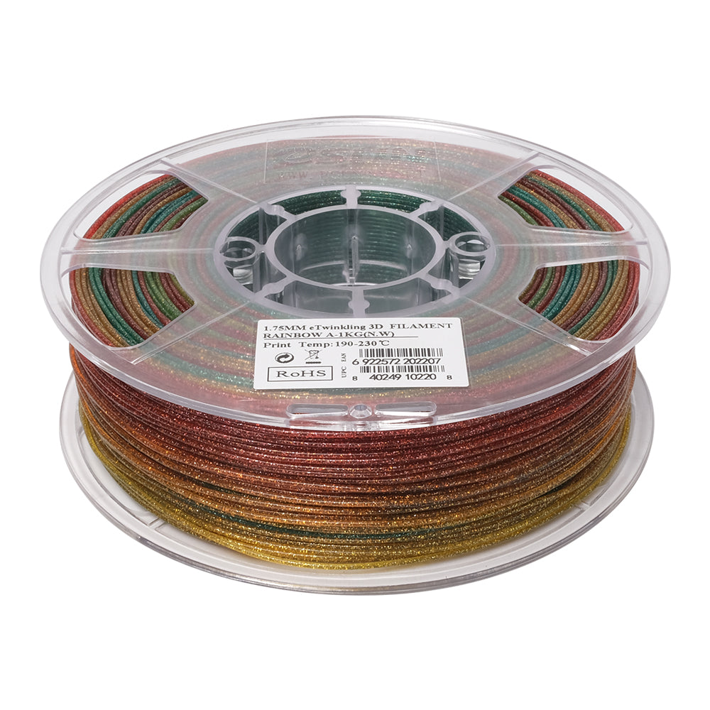 eSun eTwinkling Rainbow Glitter PLA 3D Printer Filament 1.75mm 1kg Spool - Vibrant Multicolor Shimmer for Cosplay, Jewelry & DIY Craft Projects