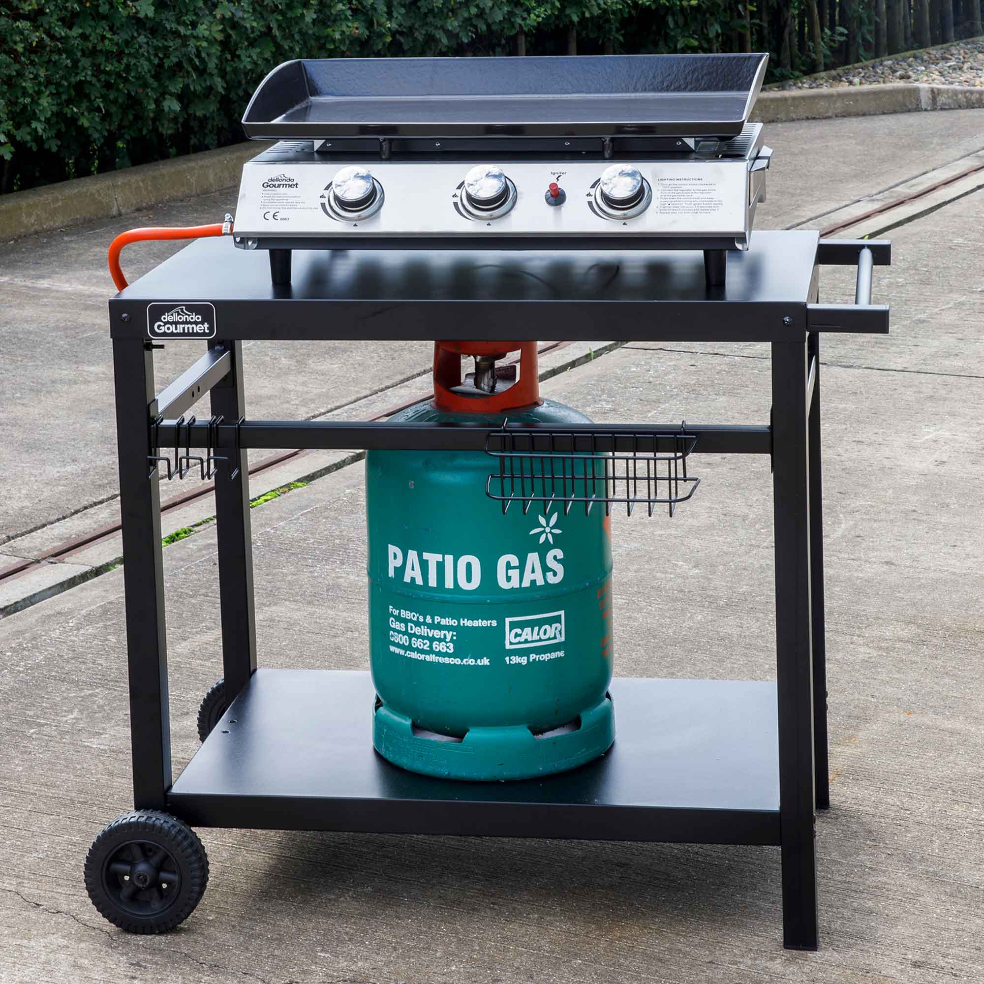 Premium Stainless Steel BBQ Grill Cart with Utensil Hooks & Side Shelves - Portable Outdoor Cooking Station for Backyard, Camping & Tailgating Parties