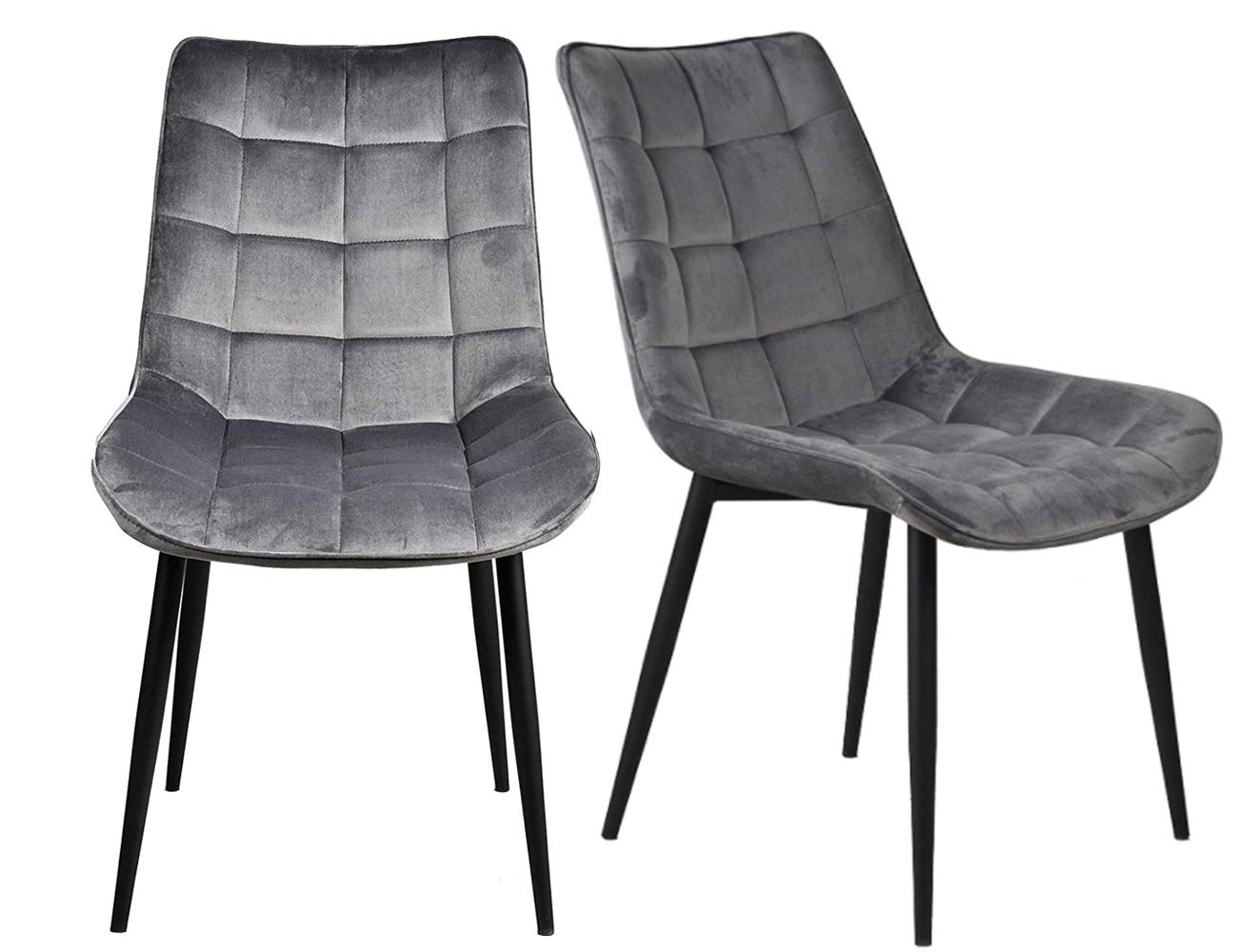 Sunflower Velvet Kitchen Dining Side Chairs - Set of 2 Grey Upholstered Modern Chairs with Metal Legs, 24